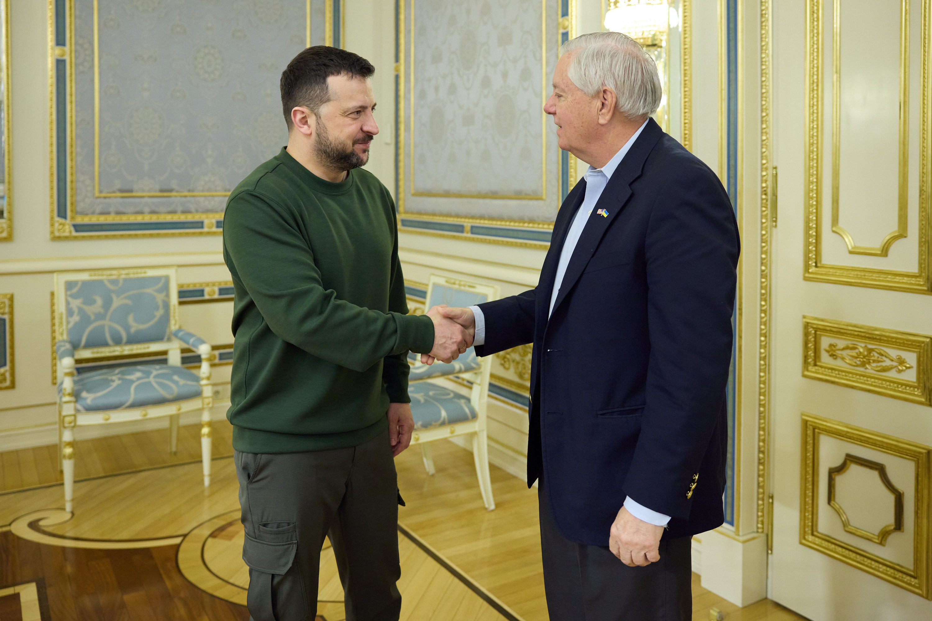 Ukrainian President Volodymyr Zelenskyy meets with Senator Lindsey Graham during a visit to Kyiv. After Graham's death, Zelenskyy said the senator had visited Ukraine 10 times since Russia's full-scale invasion and remained one of the country's strongest supporters in Washington. | Source: Getty Images