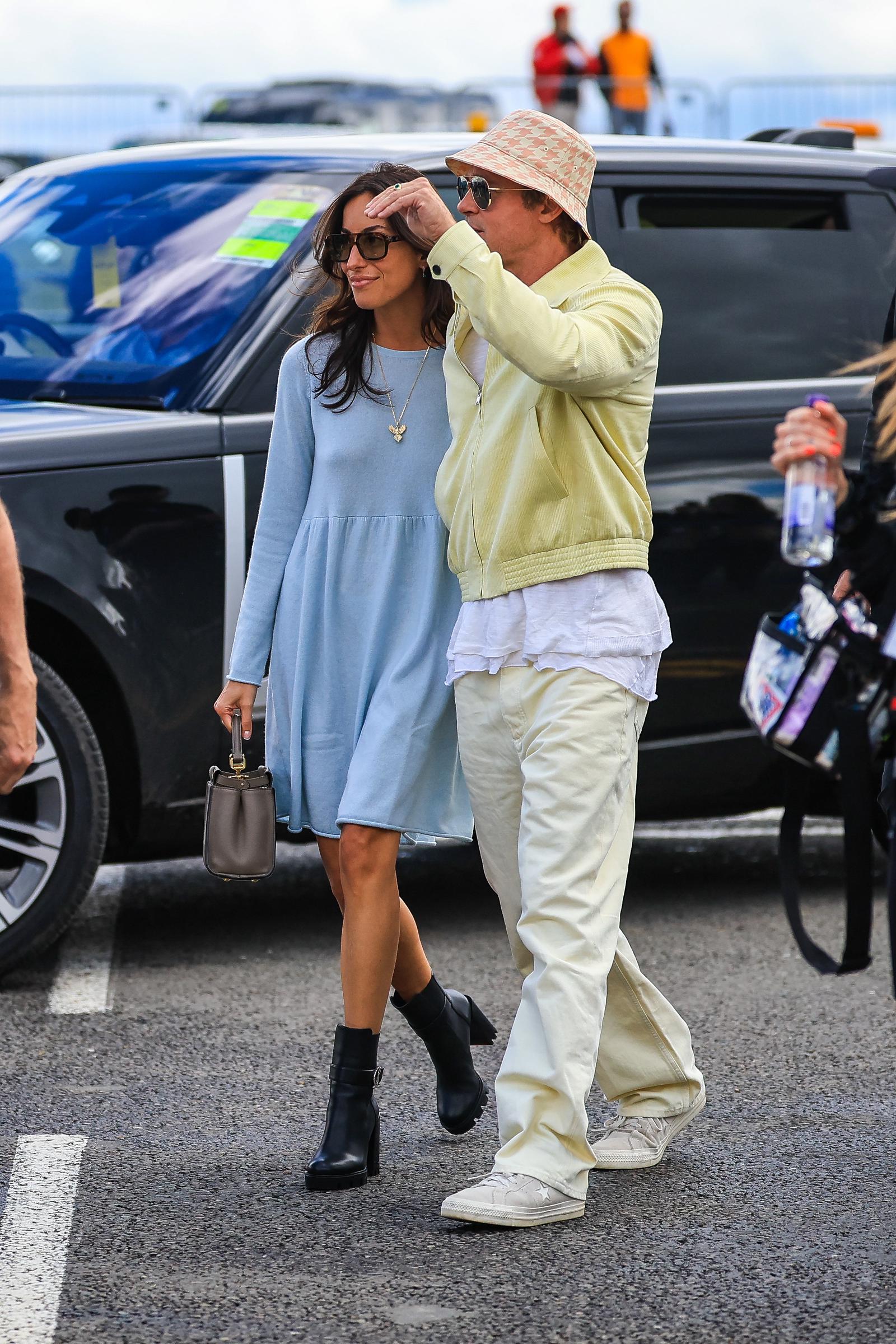 Ines de Ramon and Brad Pitt at the F1 Grand Prix of Great Britain at Silverstone Circuit in Northampton, England on July 7, 2024 | Source: Getty Images