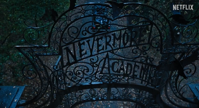 A screenshot of the eerie gates of Nevermore Academy in "Wednesday" series. | Source: X/wednesdayaddams