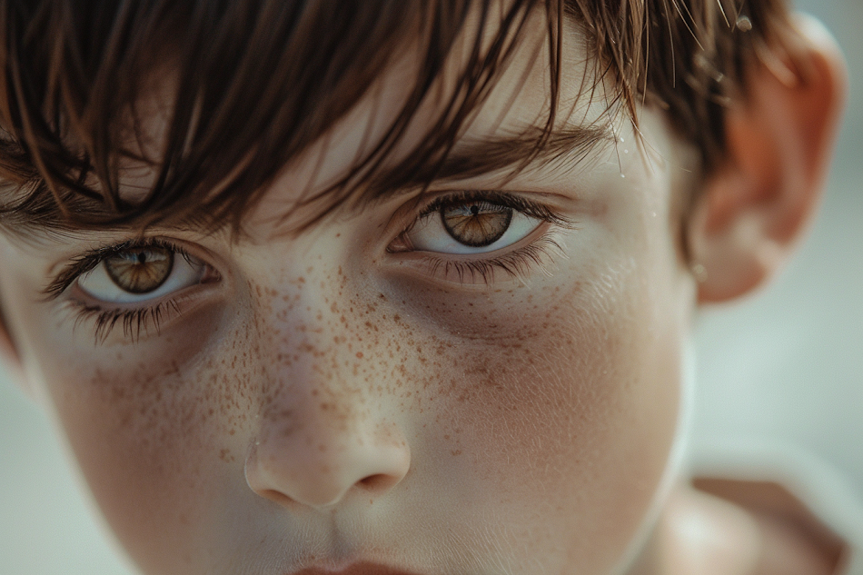 Close-up shot of a boy with freckles | Source: Midjourney