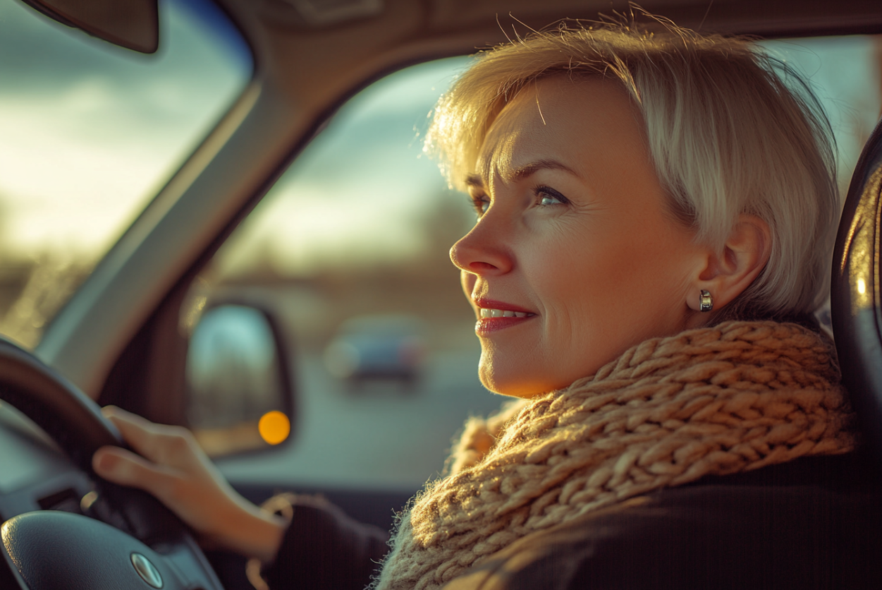 A woman driving a car | Source: Midjourney