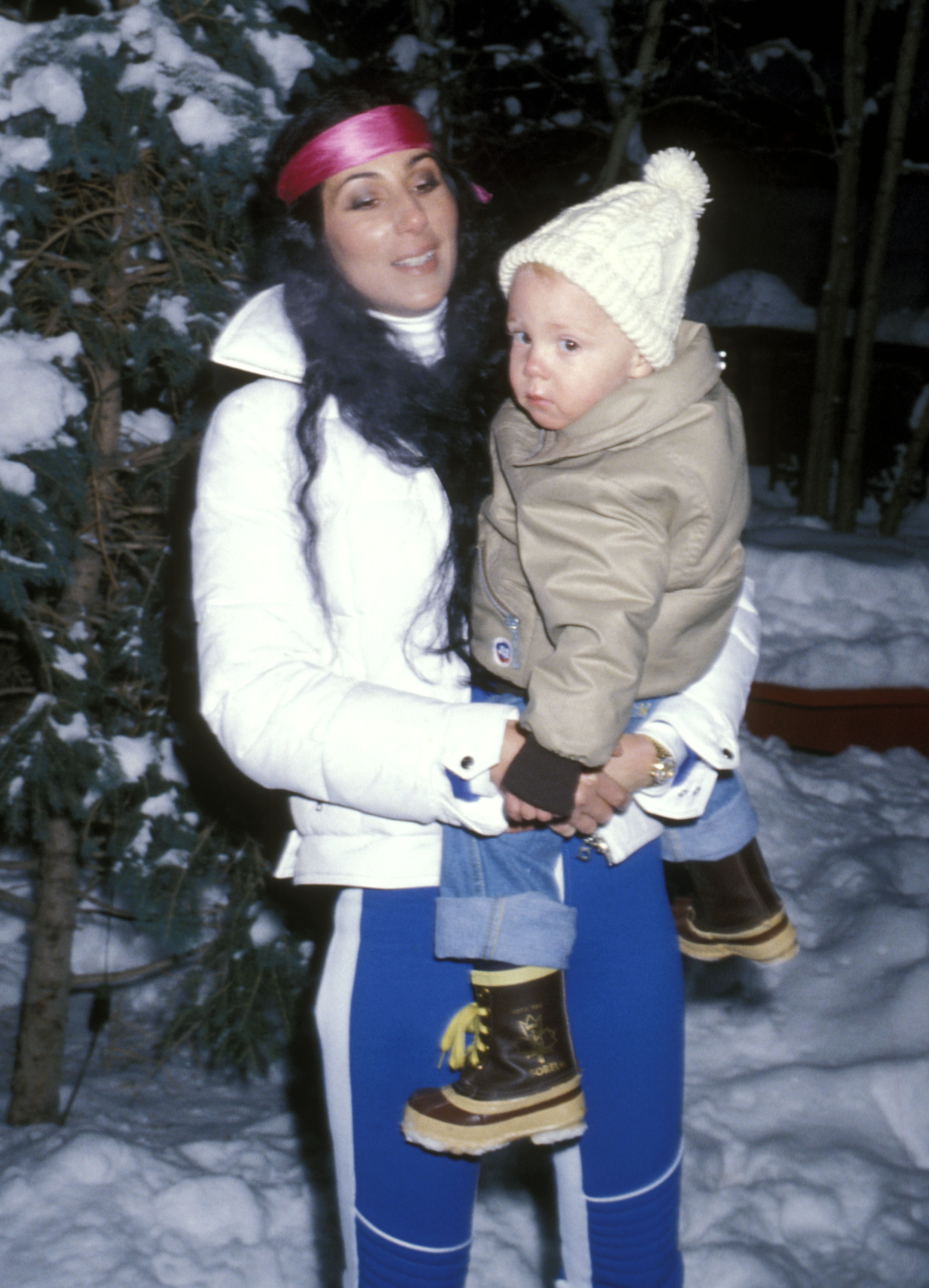 Cher and son Elijah Blue Allman on December 21, 1977 in Aspen, Colorado | Source: Getty Images