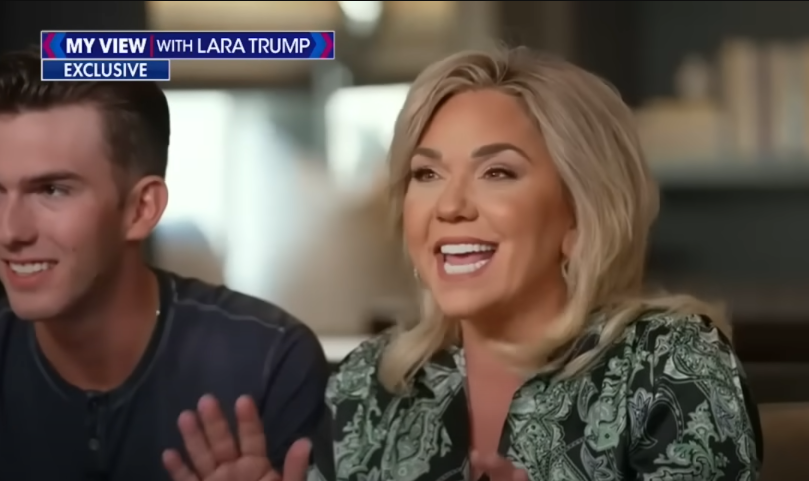 Julie and Grayson Chrisley while she talks about hearing of her presidential pardon for the first time on "My View with Lara Trump," from an exclusive teaser posted on June 25, 2025 | Source: Youtube/Fox News