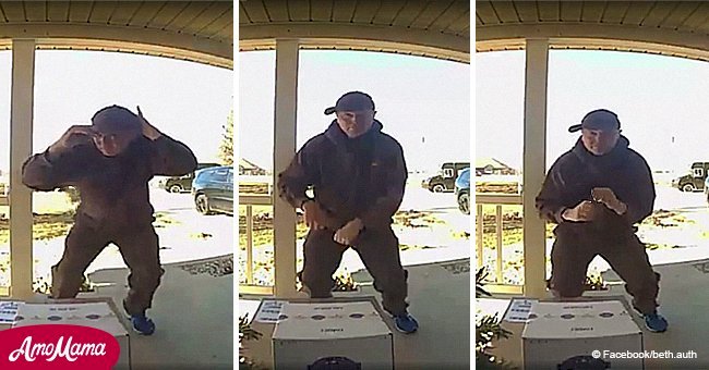 UPS driver's funky dance caught on surveillance camera