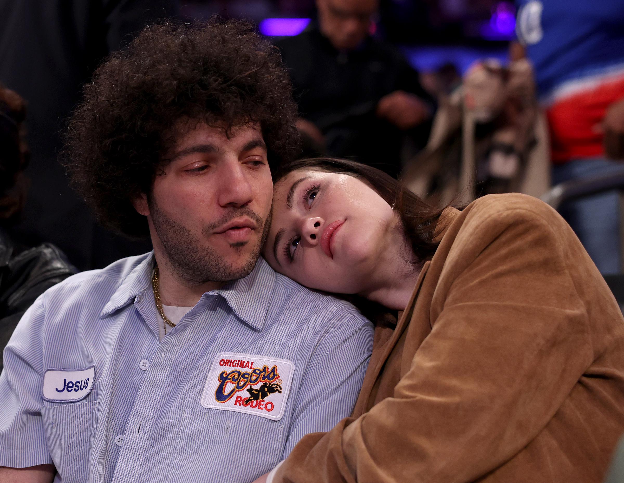Benny Blanco and Selena Gomez at the game between the New York Knicks and the Boston Celtics at Madison Square Garden on April 8, 2025, in New York. | Source: Getty Images
