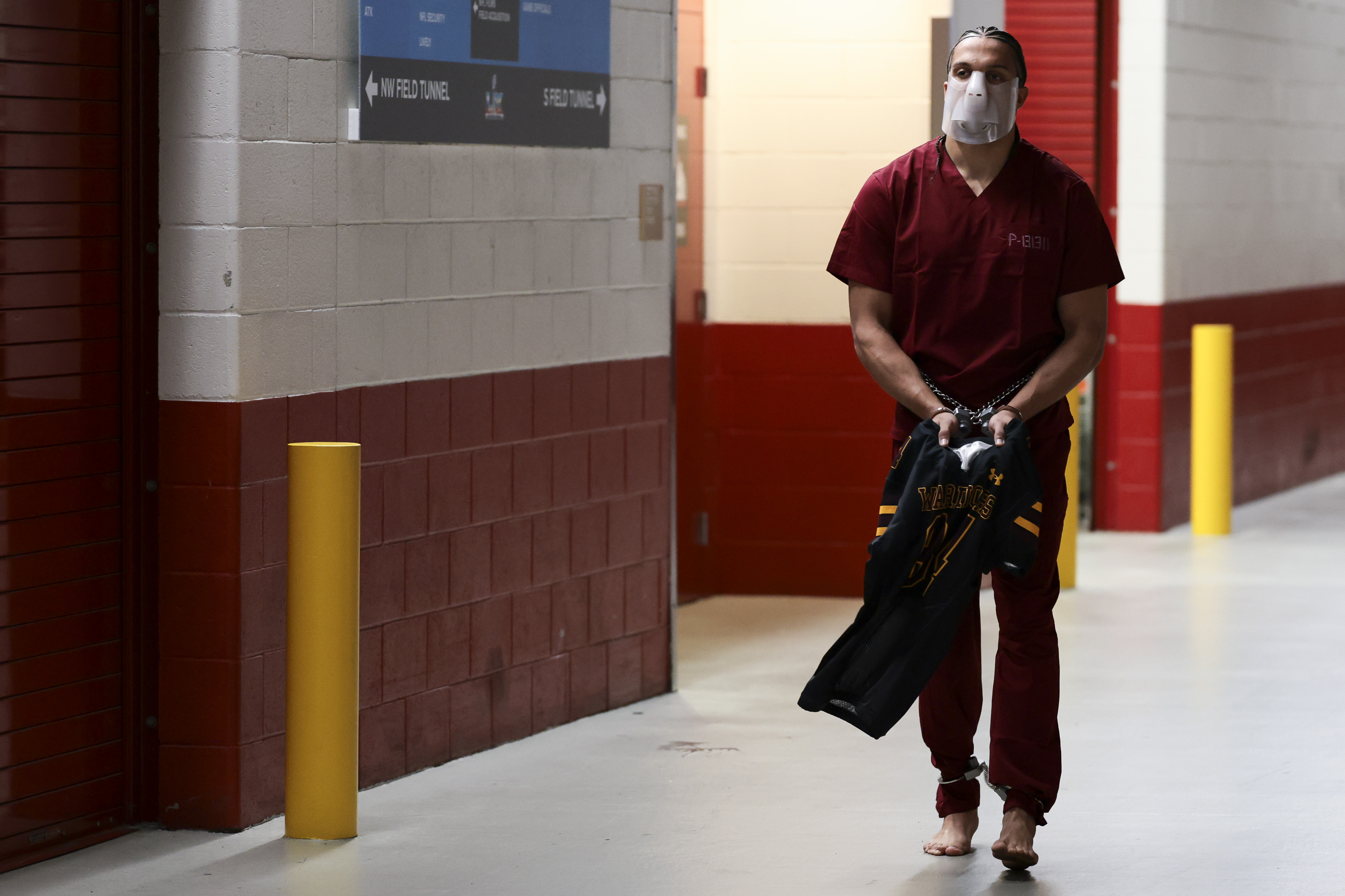 Mack Hollins' pre-Super Bowl arrival before the game between the New England Patriots and the Seattle Seahawks in Santa Clara, California on February 8, 2026. | Source: Getty Images