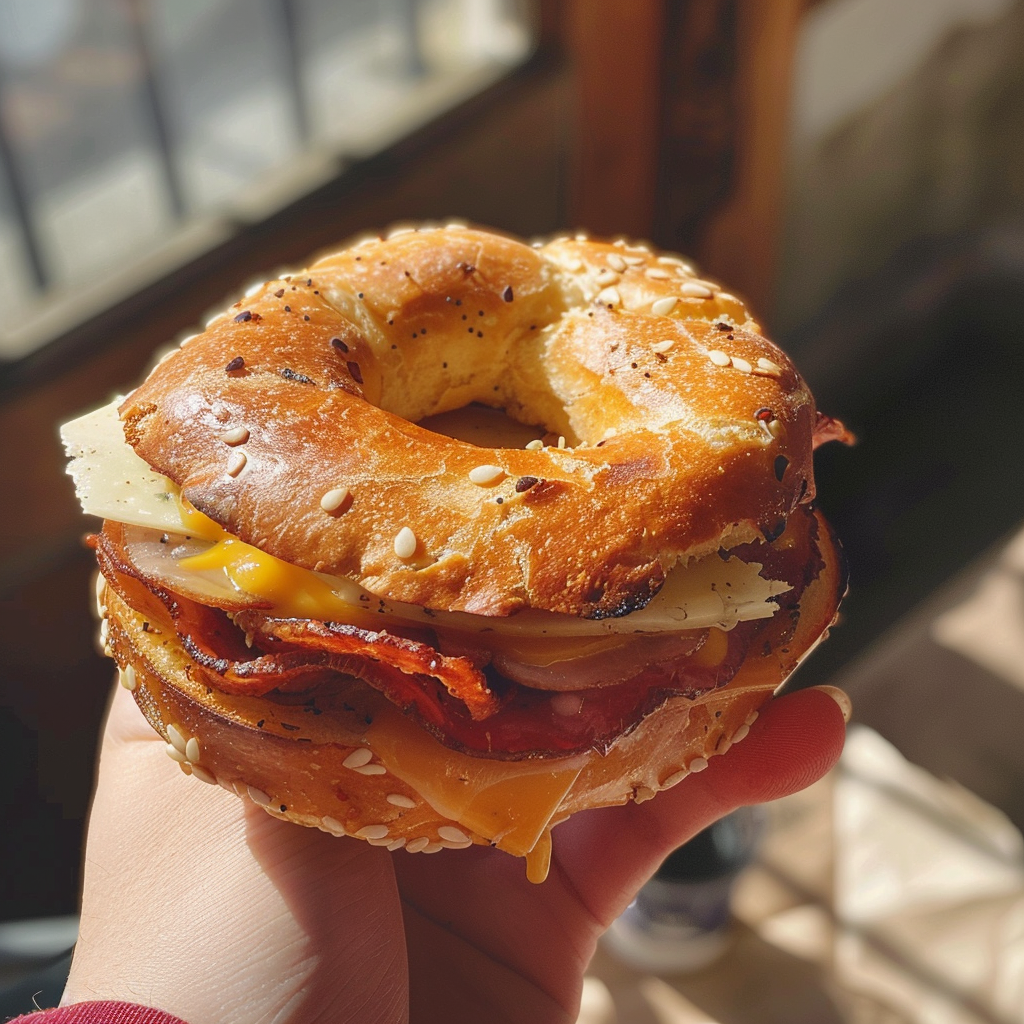 A person holding a bagel sandwich | Source: Midjourney
