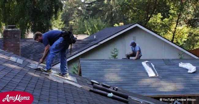 Music starts playing while roofers are working - next move makes this video go viral