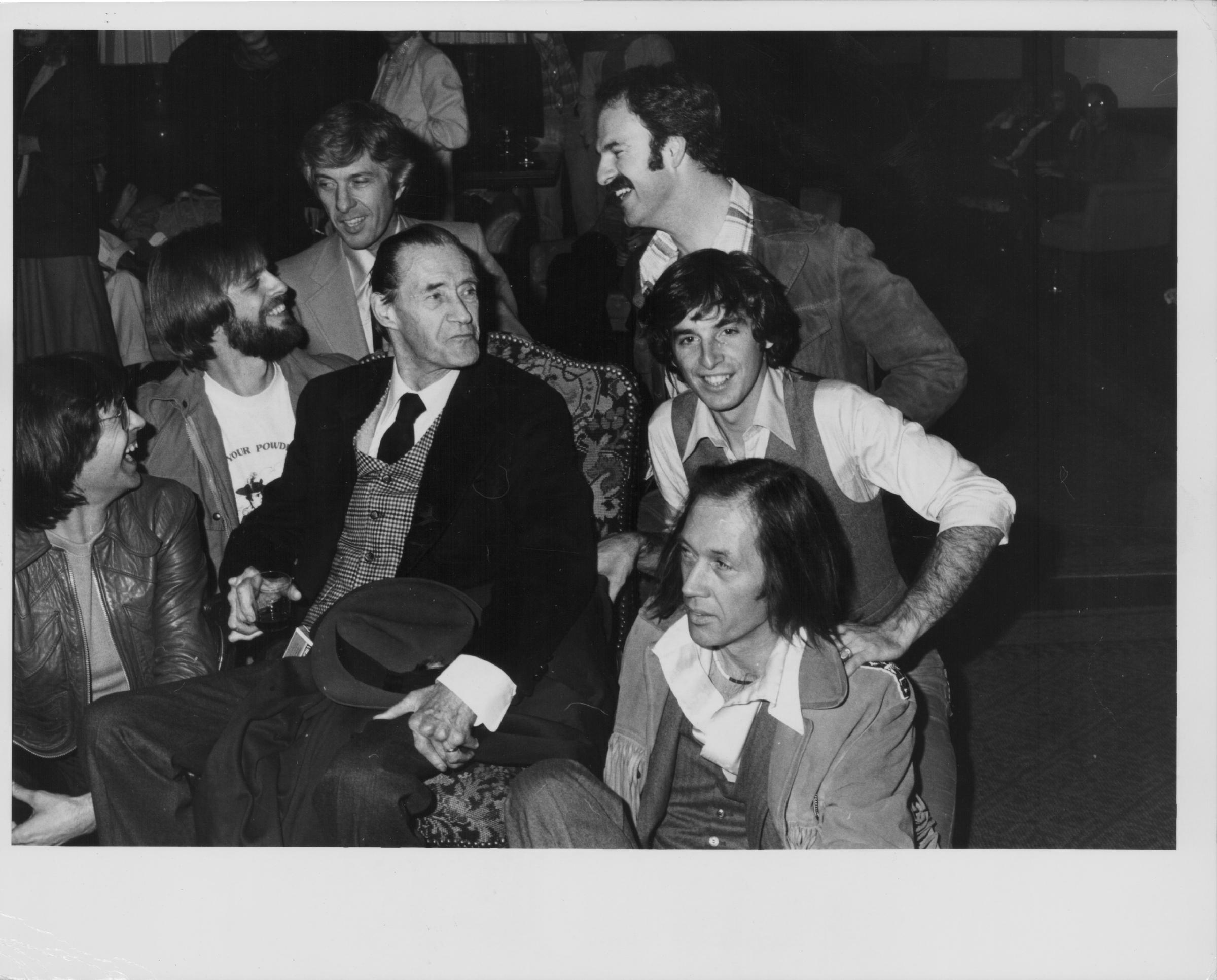 John Carradine with children Chris, Keith, Bruce, Mike, Robert, and David Carradine following a concert at the Wilshire-Ebell Theatre in January 1979, in Los Angeles, California | Source: Getty Images