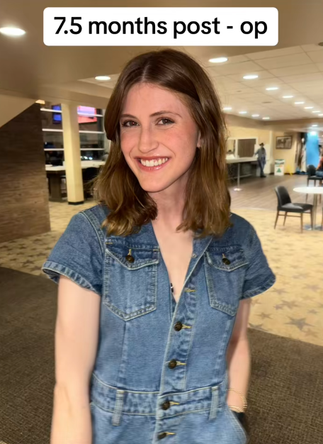 At 7.5 months post-op, Virginia Elder glows in denim, her smile steady and sincere. | Source: TikTok/virginiaeelder