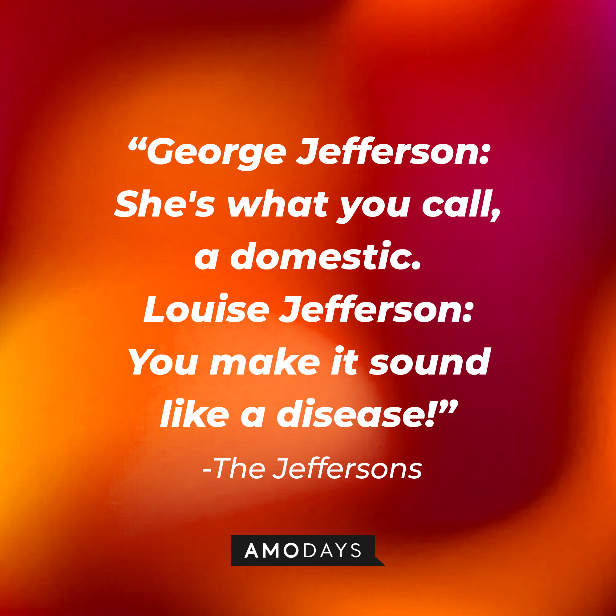 Quote from "The Jeffersons": "George Jefferson: She's what you call, a domestic. Louise Jefferson: You make it sound like a disease!" | Source: AmoDays