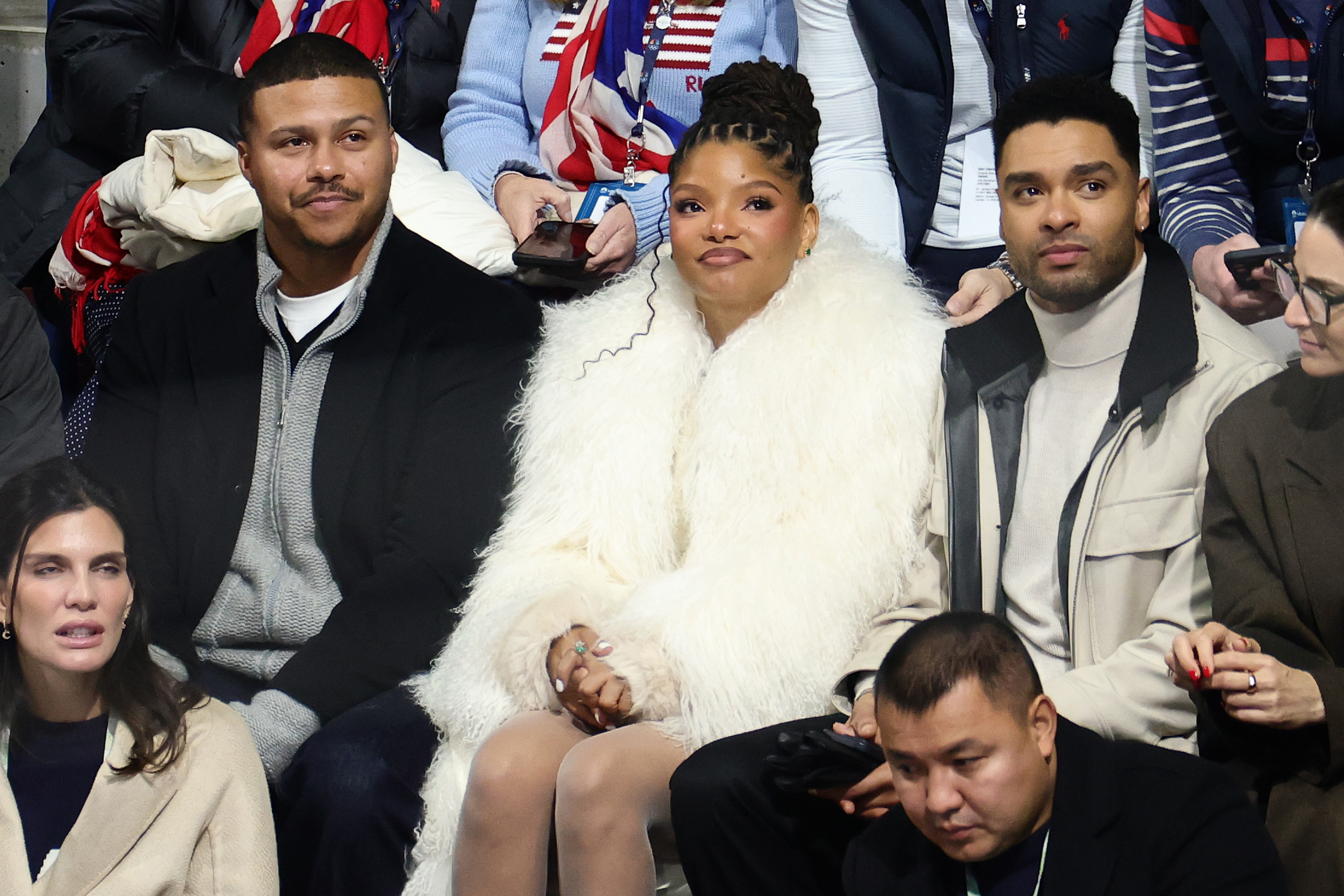 Halle Bailey and Regé-Jean Page attend the Women's Single Skating - Short Program on day 11 of the Milano Cortina Winter Olympic games at Milano Ice Skating Arena on February 17, 2026, in Milan, Italy | Source: Getty Images