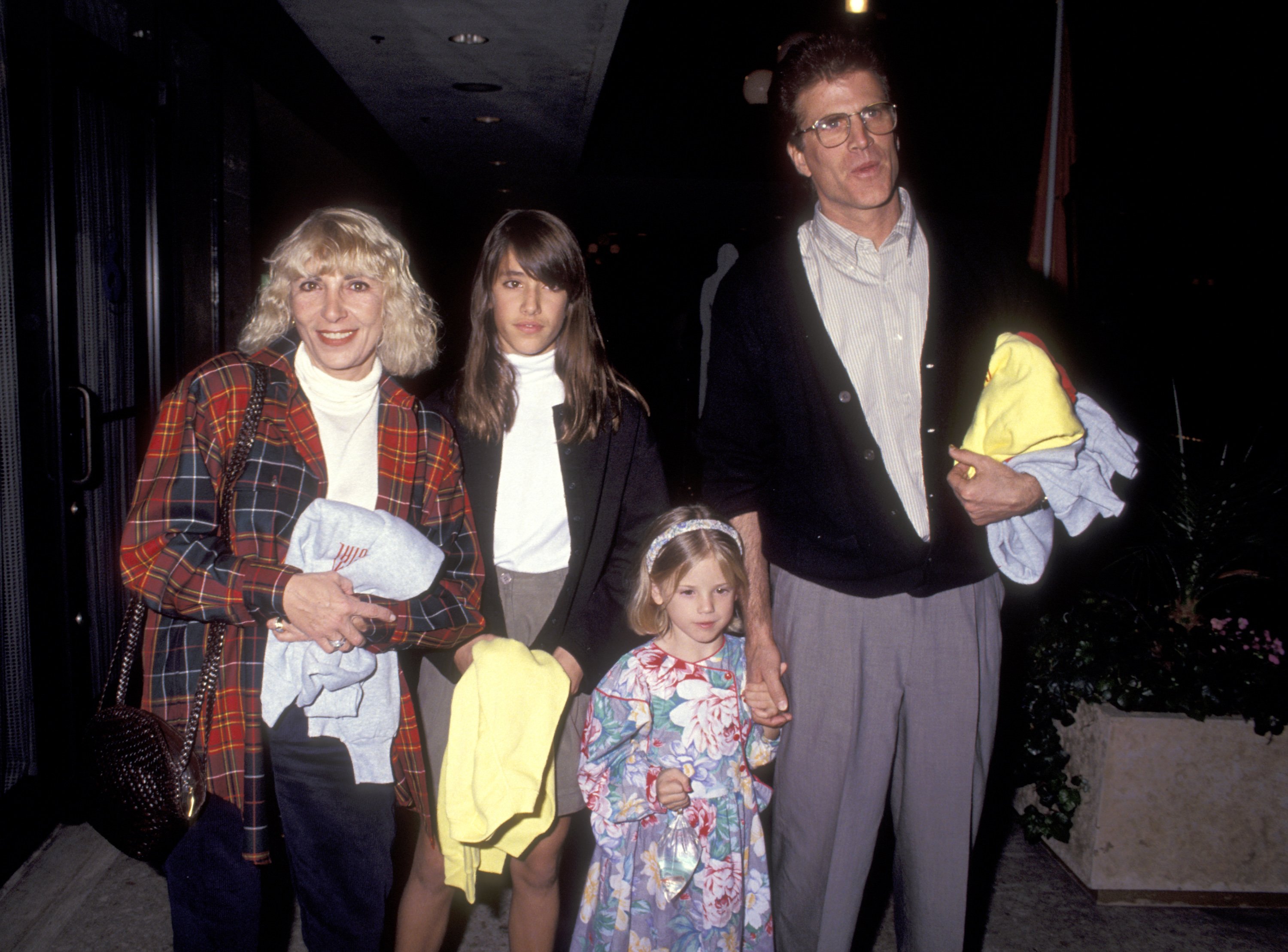 Casey Coates pictured with her kids Kate Danson, Alexis Danson and her husband Ted Danson at the Los Angeles premiere of "My Girl." / Source: Getty Images