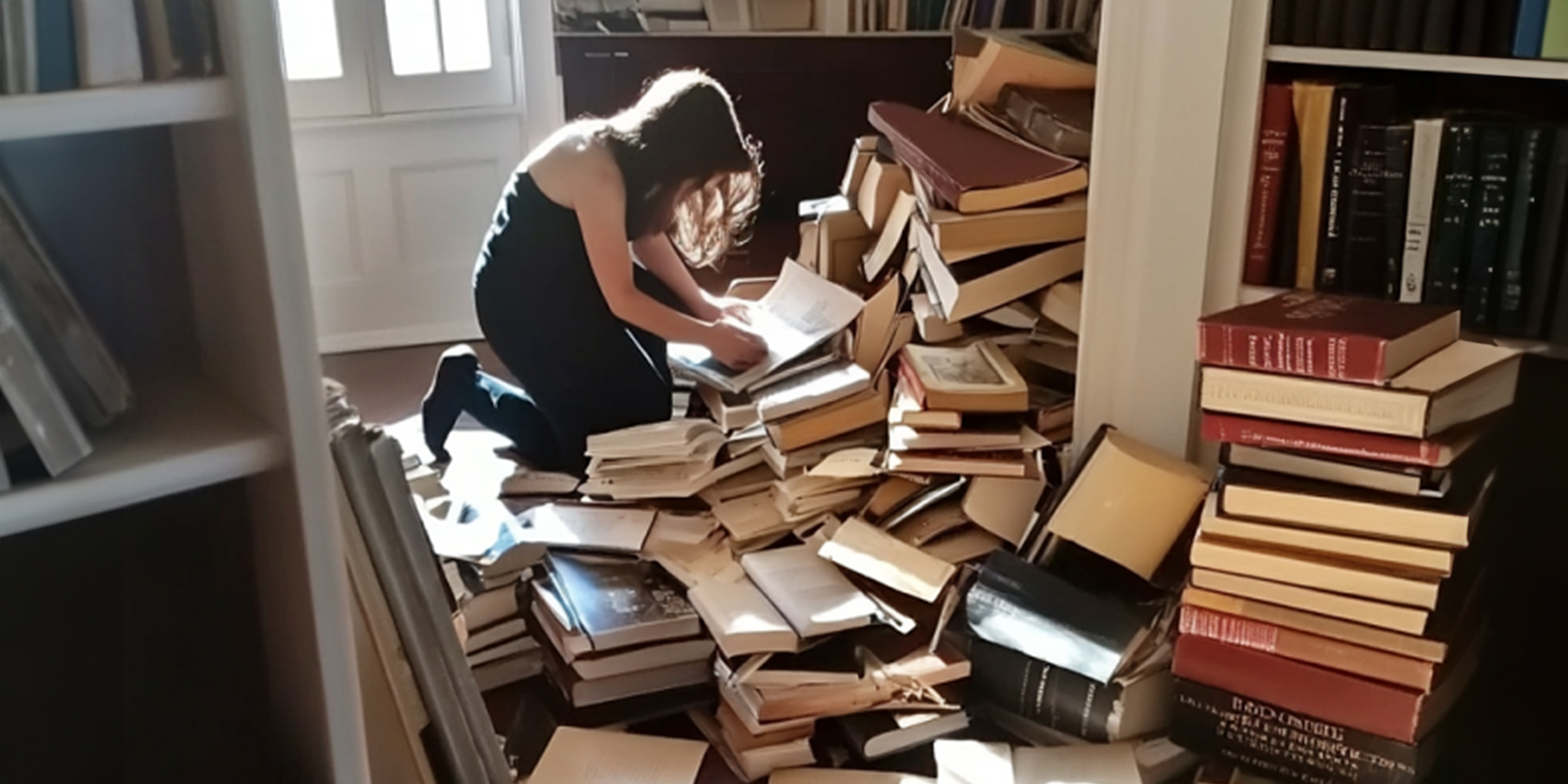 A woman in her destroyed library | Source: Amomama