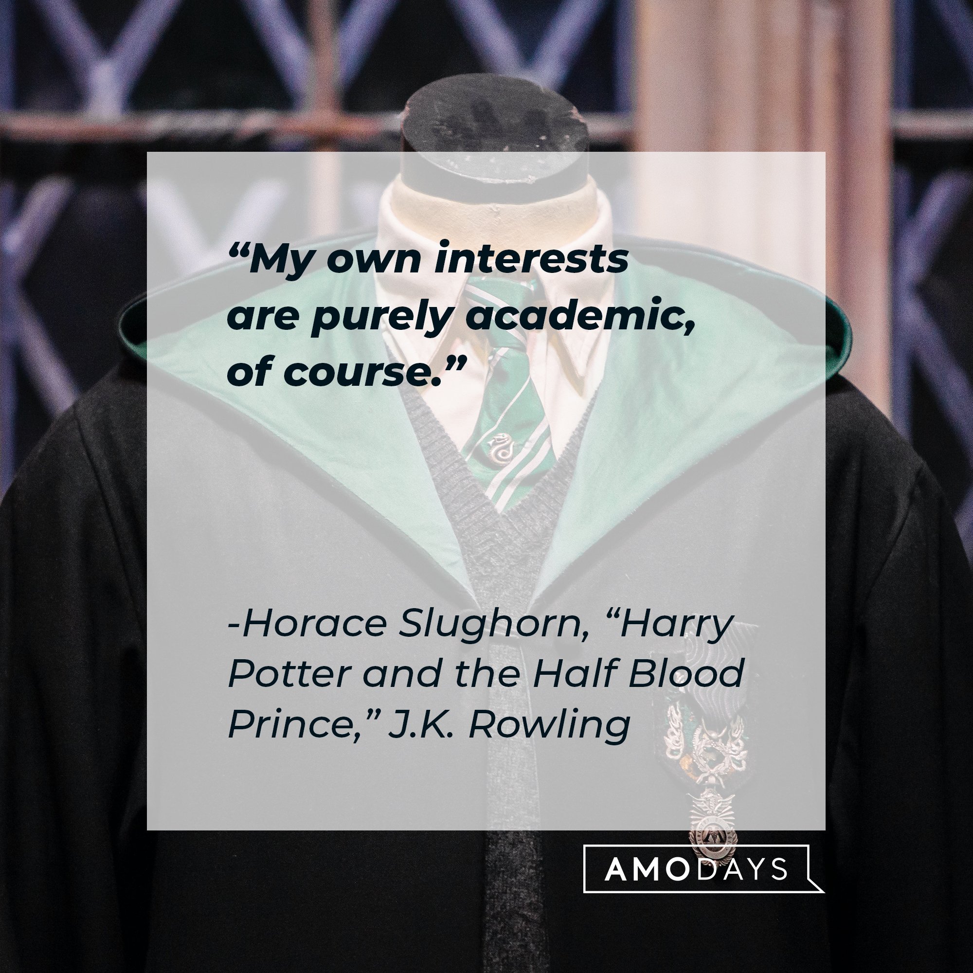Horace Slughorn’s quote from “Harry Potter and the Half-Blood Prince.” : "My own interests are purely academic of course."| Image: AmoDays