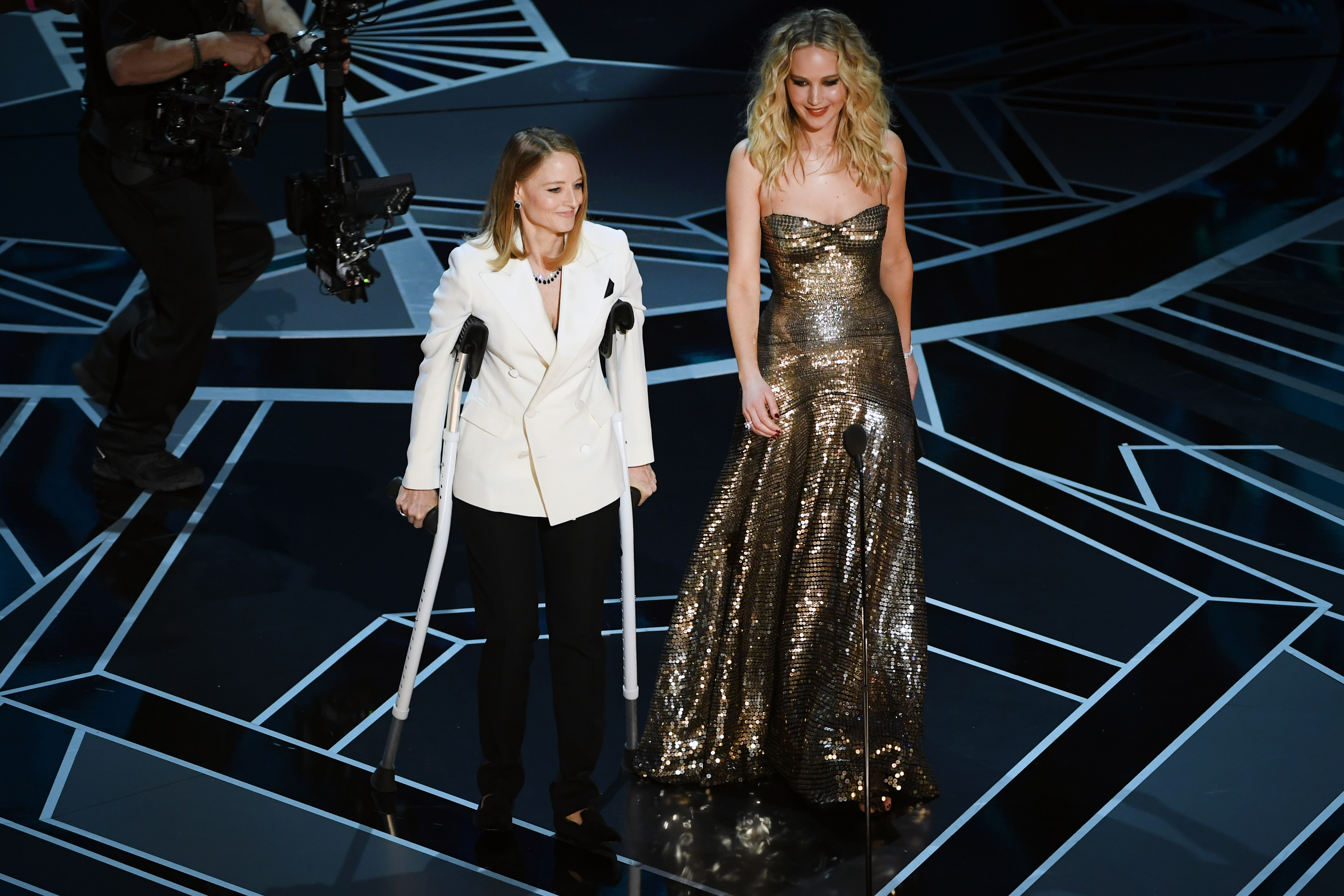 Jodie Foster and Jennifer Lawrence appear onstage during the 90th Academy Awards in Hollywood on March 4, 2018 | Source: Getty Images