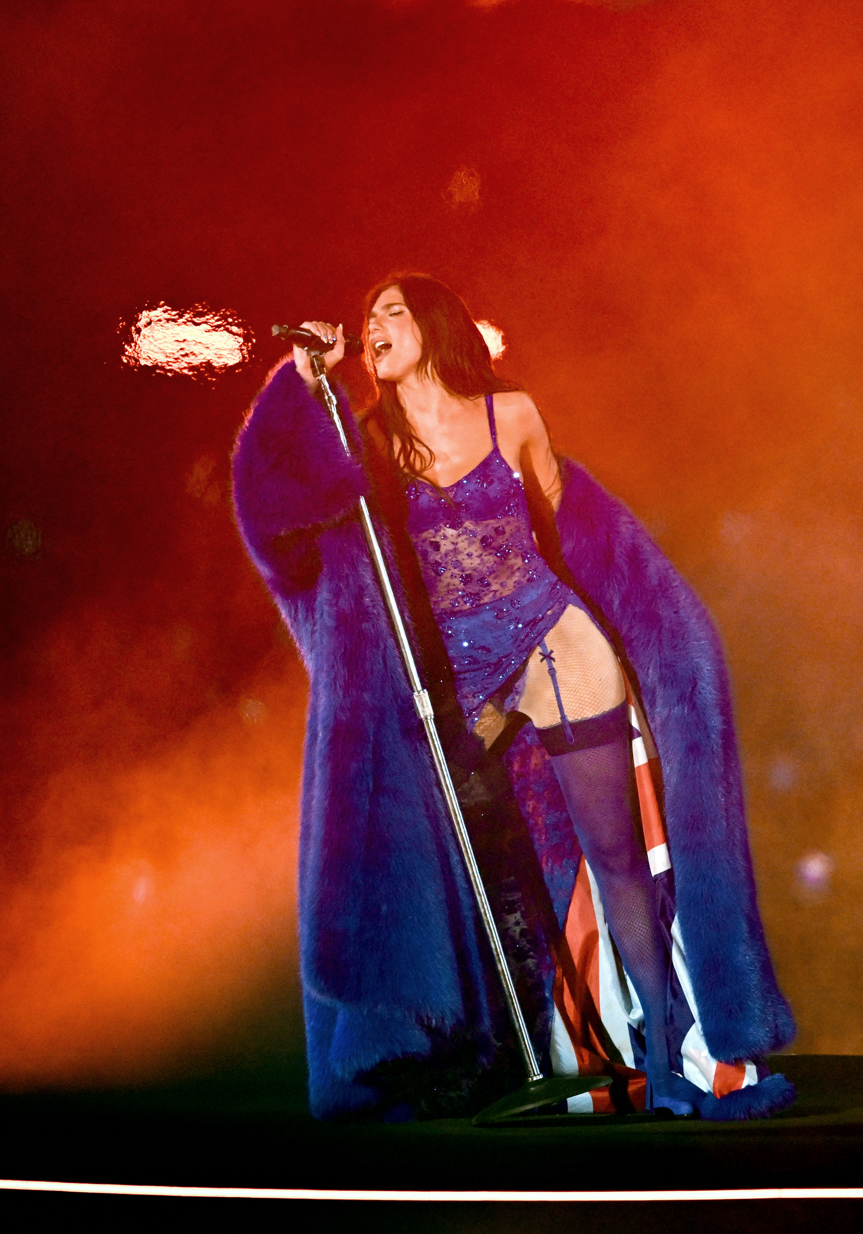 Dua Lipa performs on stage during her "Radical Optimism" tour at Wembley Stadium on June 21, 2025 in London, England. | Source: Getty Images