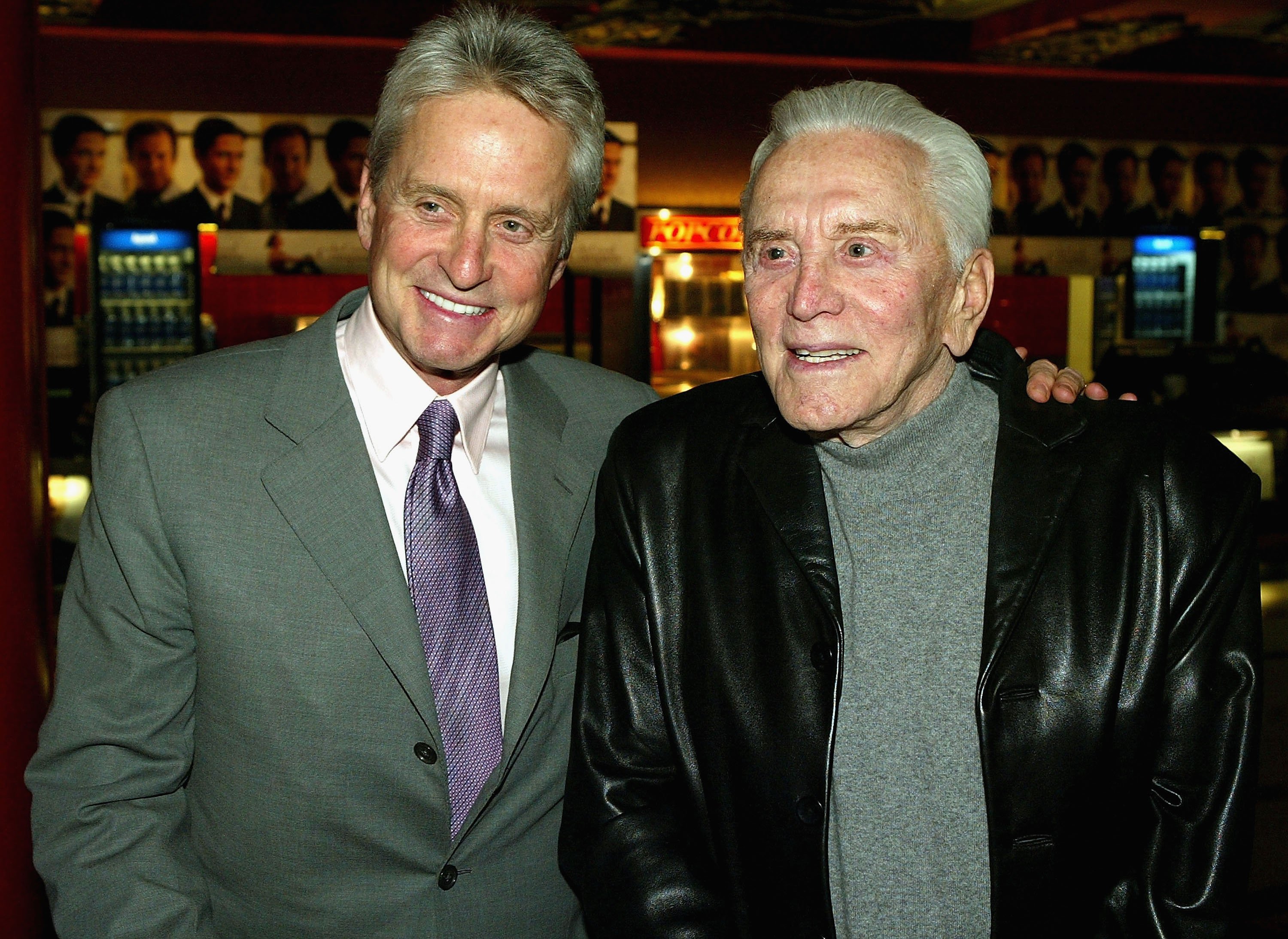 Actors Michael Douglas and Kirk Douglas attend the hand and footprints ceremony honoring Valenti at the Grauman's Chinese Theater December 6, 2004, in Hollywood, California. | Source: Getty Images.
