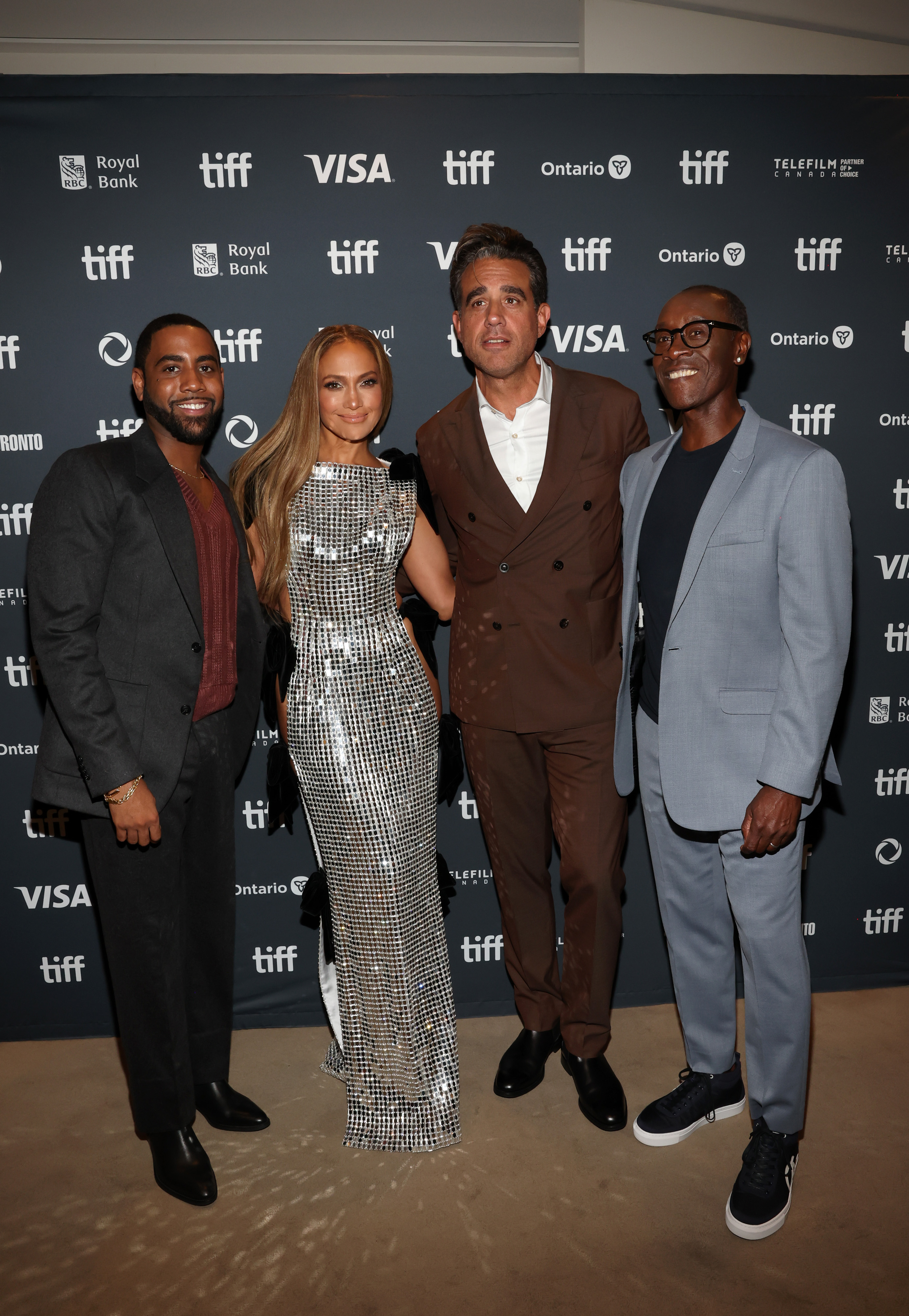 Jharrel Jerome, Jennifer Lopez, Bobby Cannavale, and Don Cheadle at the premiere of "Unstoppable" during the 2024 Toronto International Film Festival in Toronto, Ontario on September 6, 2024 | Source: Getty Images