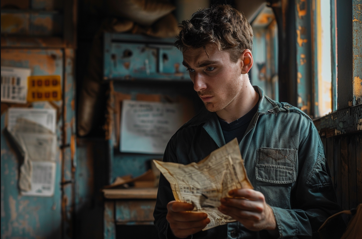 A tearful man holding a letter | Source: Midjourney