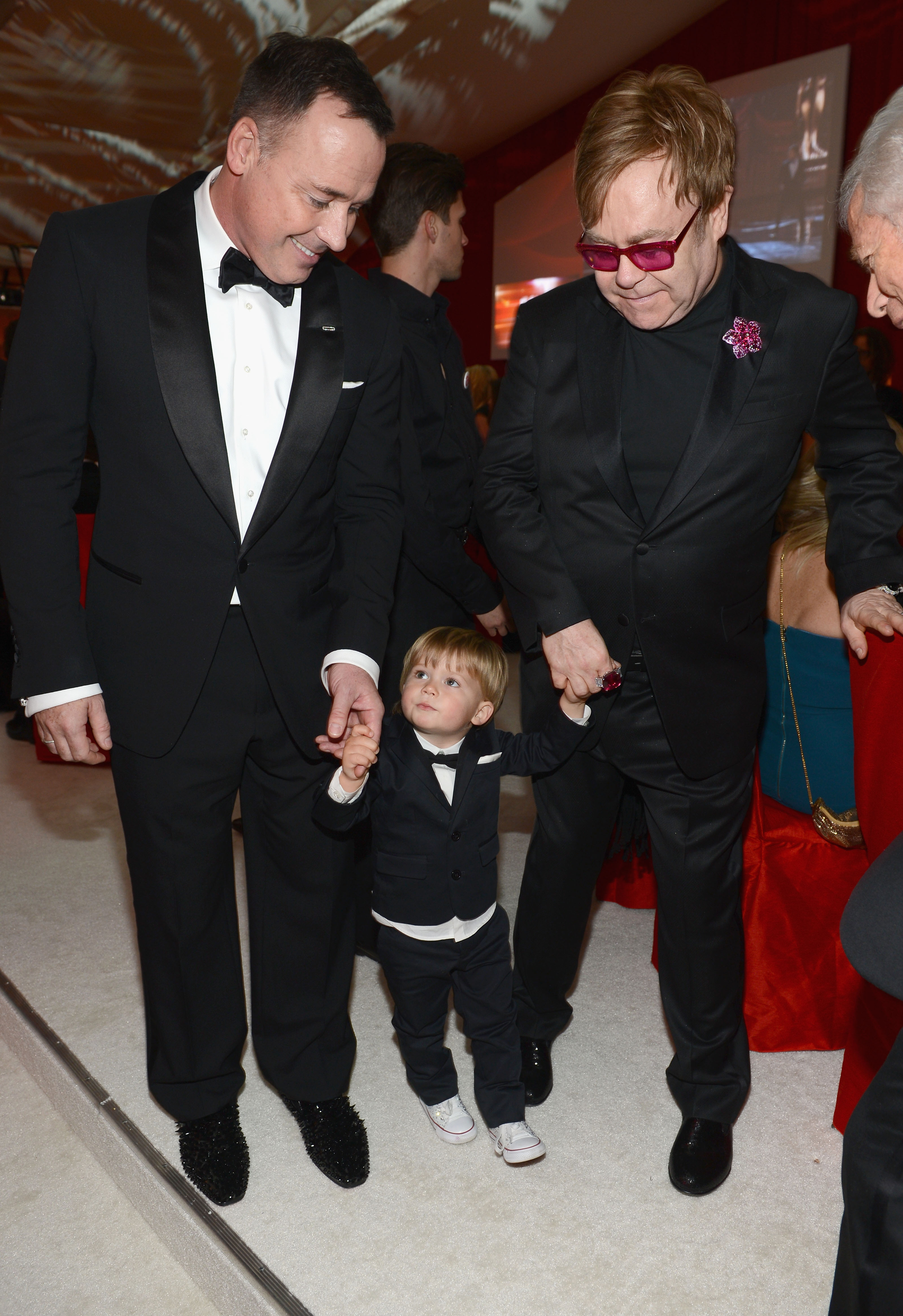 David Furnish and Elton John with Zachary Jackson Furnish-John at the 21st Annual Elton John AIDS Foundation Academy Awards Viewing Party in West Hollywood, California on February 24, 2013. | Source: Getty Images