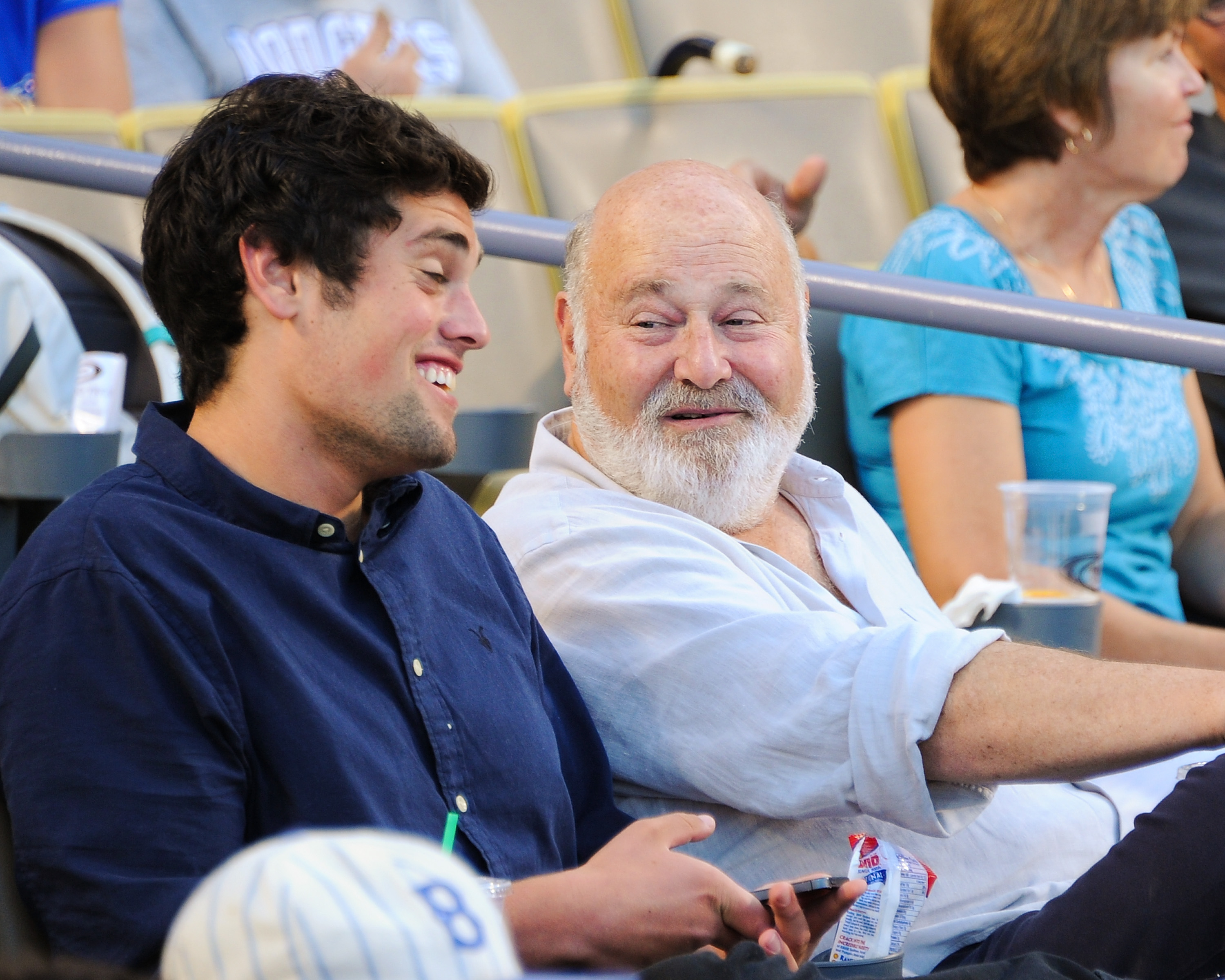 Rob Reiner and his son Nick Reiner at a Los Angeles Dodgers game on August 23, 2013 | Source: Getty Images