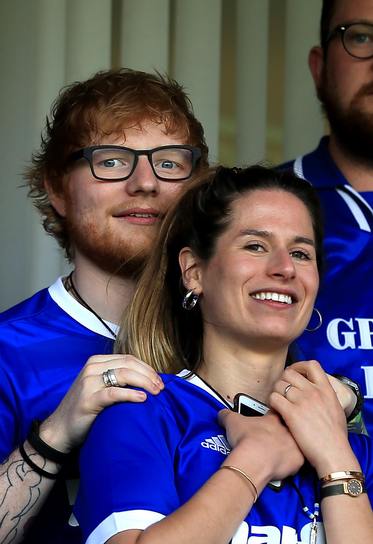 Ed Sheeran and wife Cherry Seaborn at the Sky Bet Championship match between Ipswich Town and Aston Villa at Portman Road on April 21, 2018 | Photo: Getty Images
