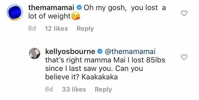 Kelly Osbourne proudly responds to a social media user about her amazing weight loss in August 2020. | Source: Instagram/kellyosbourne.