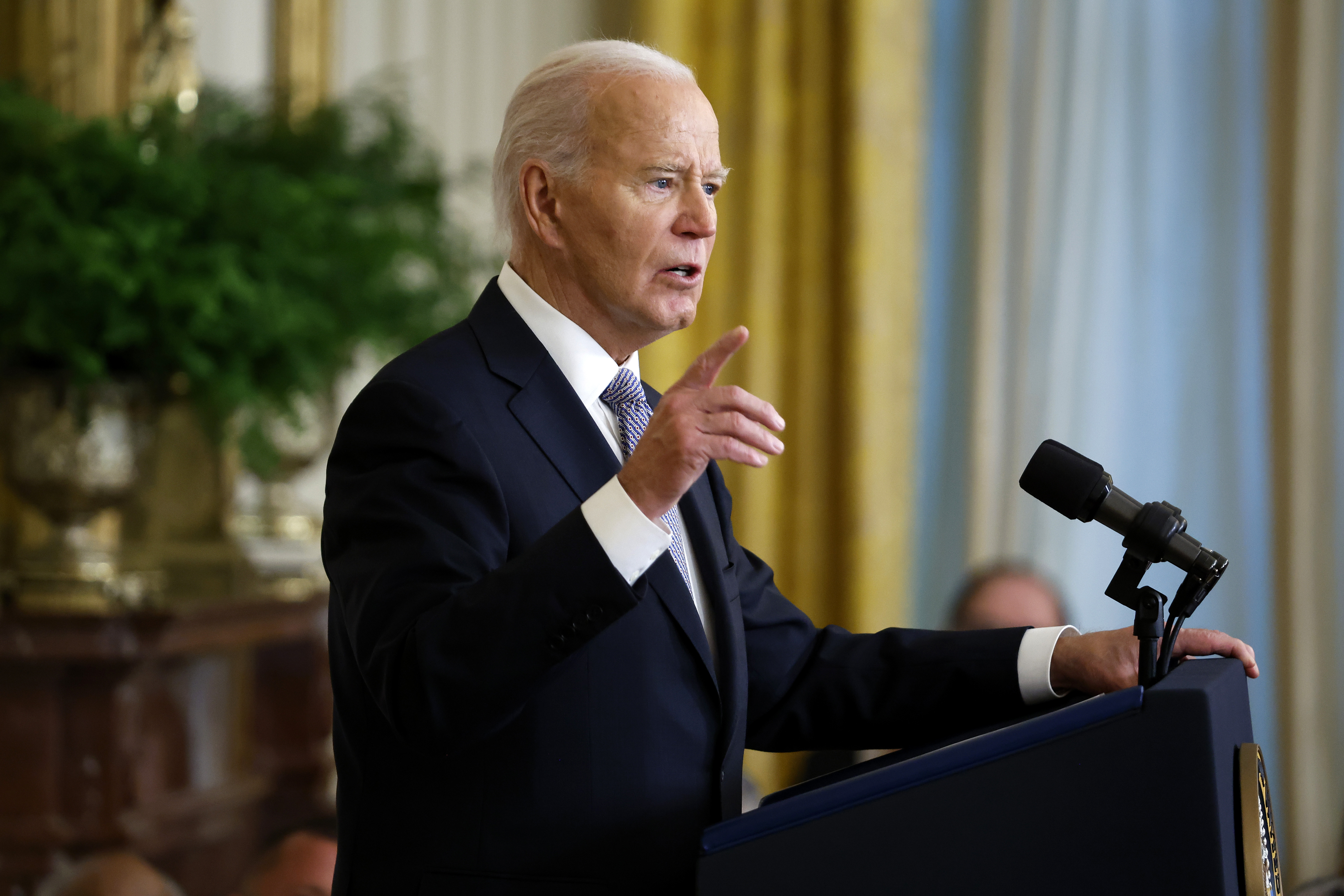 Joe Biden delivering remarks during an event celebrating the 2022 and 2023 National Humanities Medals and National Medals of Arts recipients in the East Room of the White House on October 21, 2024, in Washington, D.C. | Source: Getty Images