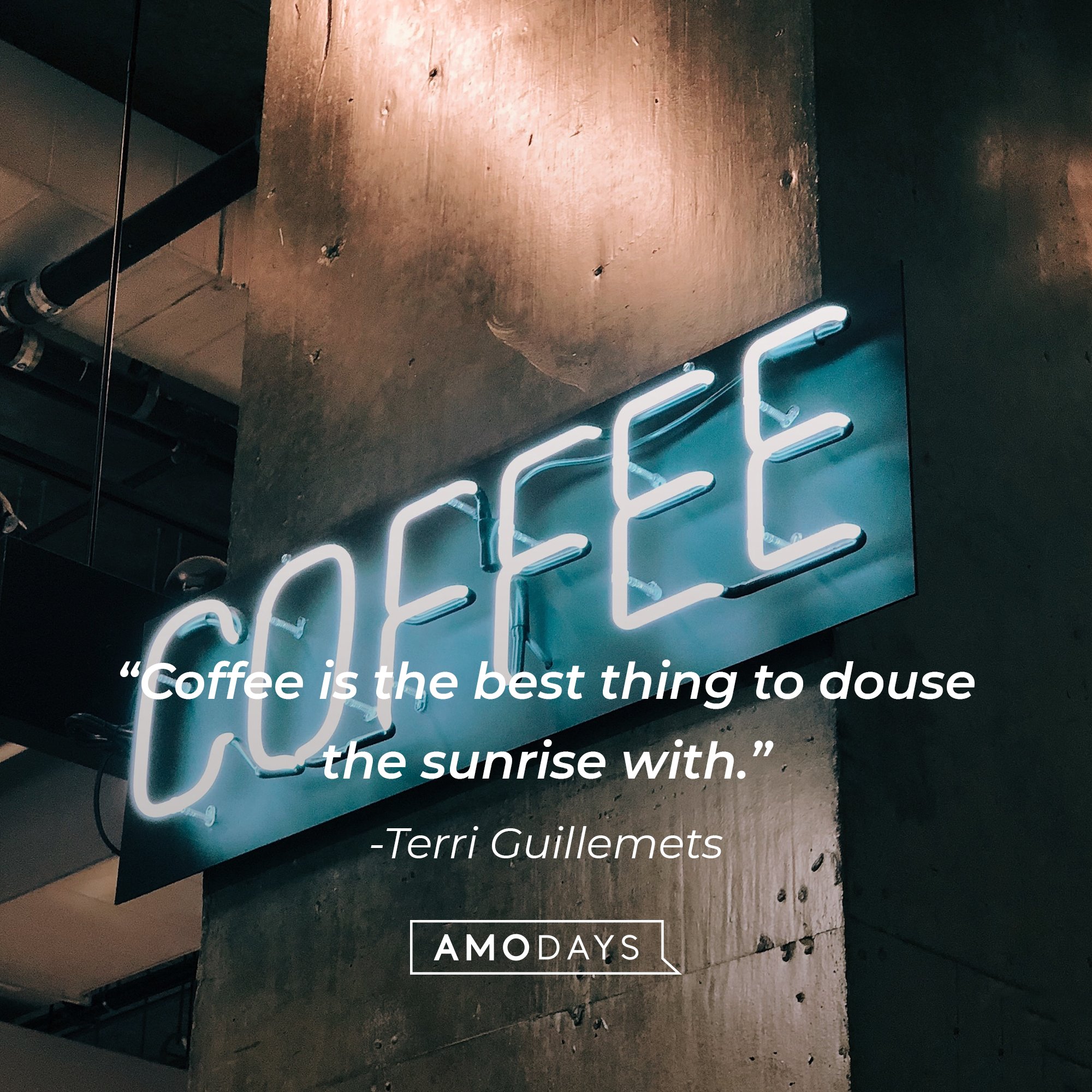 Terri Guillemets' quote: "Coffee is the best thing to douse the sunrise with." | Image: AmoDays
