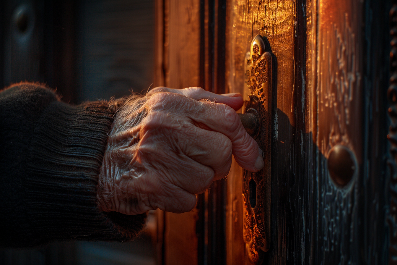 Close-up of older man holding doorknob | Source: Midjourney