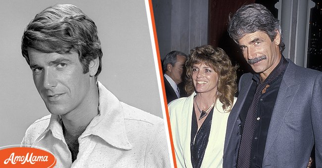 [Left] Picture of actor Sam Elliott ; [Right] Katharine Ross and Sam Elliott attend the "Wrap-Up Party for the First Season of 'The Colbys'" on April 13, 1986 at Beverly Wilshire Hotel in Beverly Hills, California | Source: Getty Images 