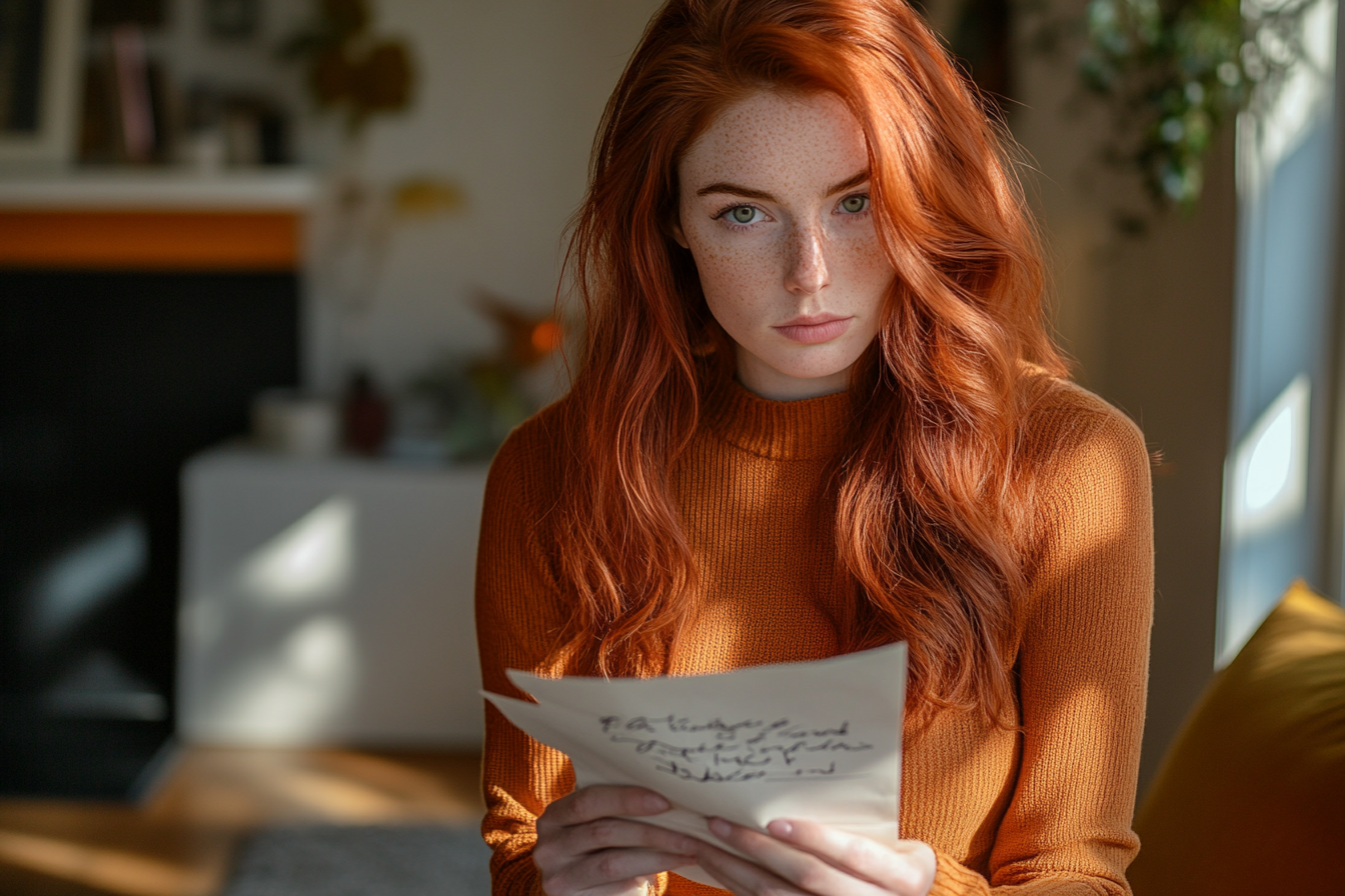 A woman holding a letter | Source: Midjourney