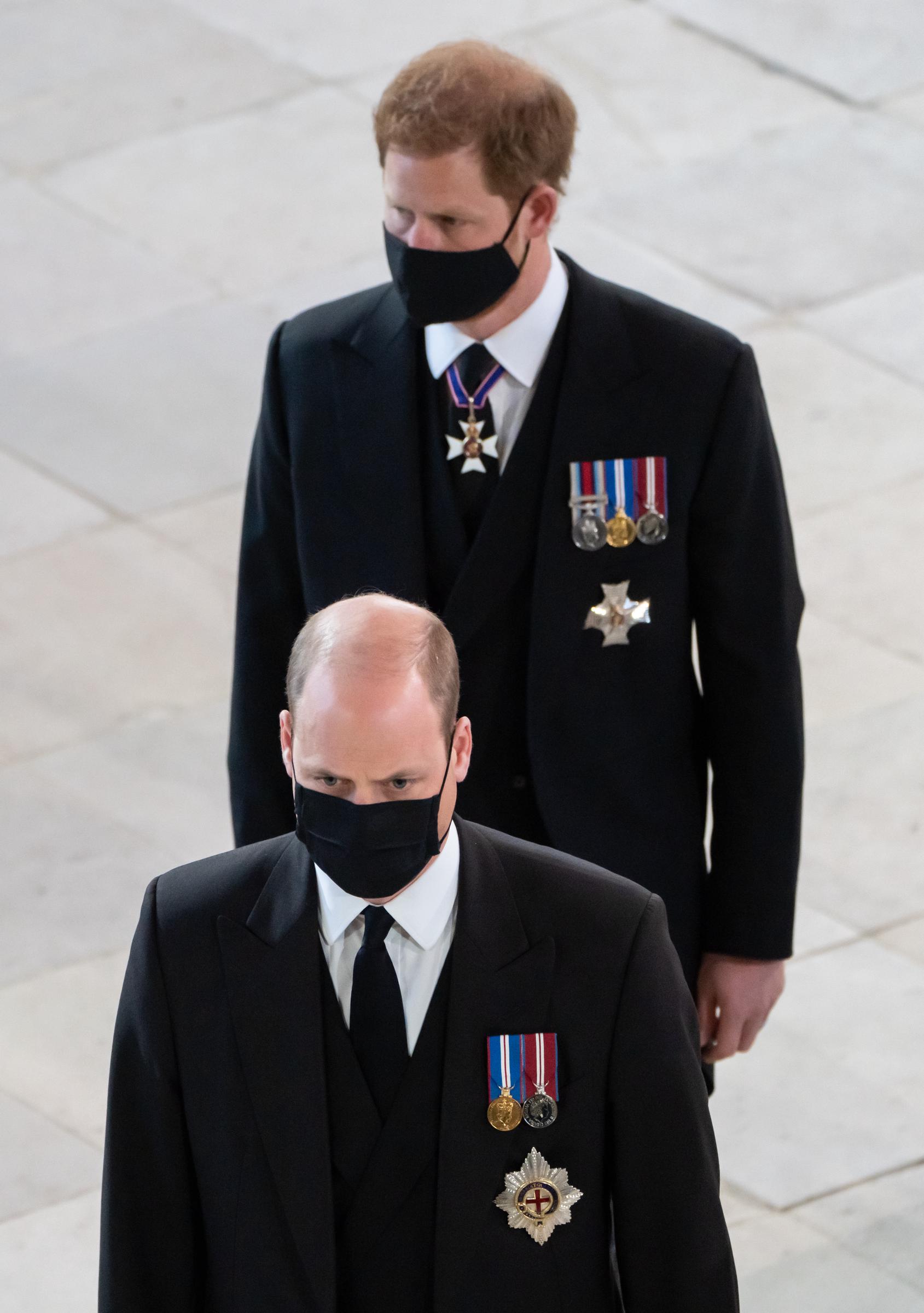 Prince William and Prince Harry at the funeral of Prince Philip, Duke of Edinburgh in Windsor, England on April 17, 2021 | Source: Getty Images