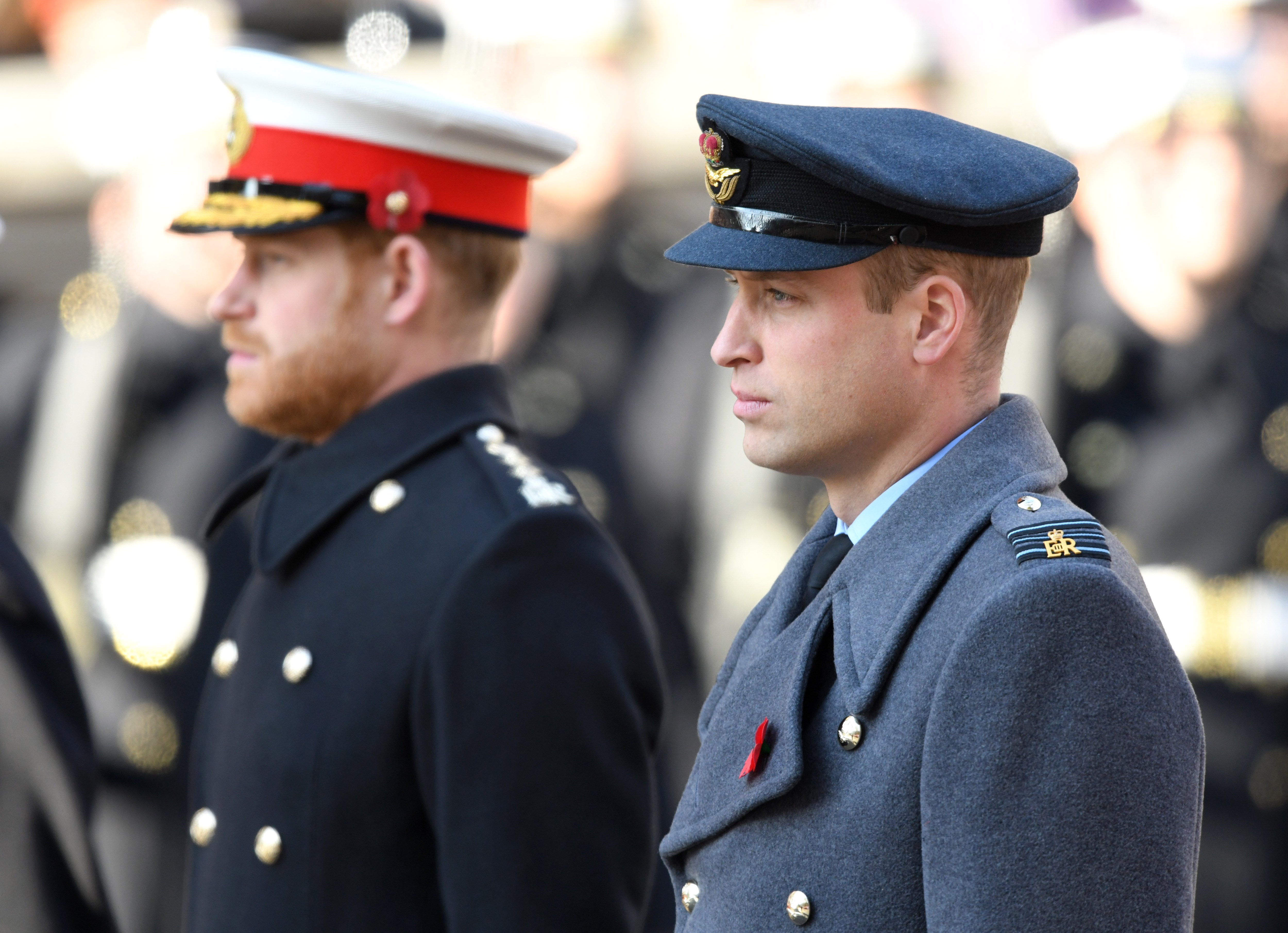 Prinz Harry und Prinz William beim jährlichen Remembrance Sunday Memorial im Cenotaph am 10. November 2019 in London, England. | Quelle: Getty Images