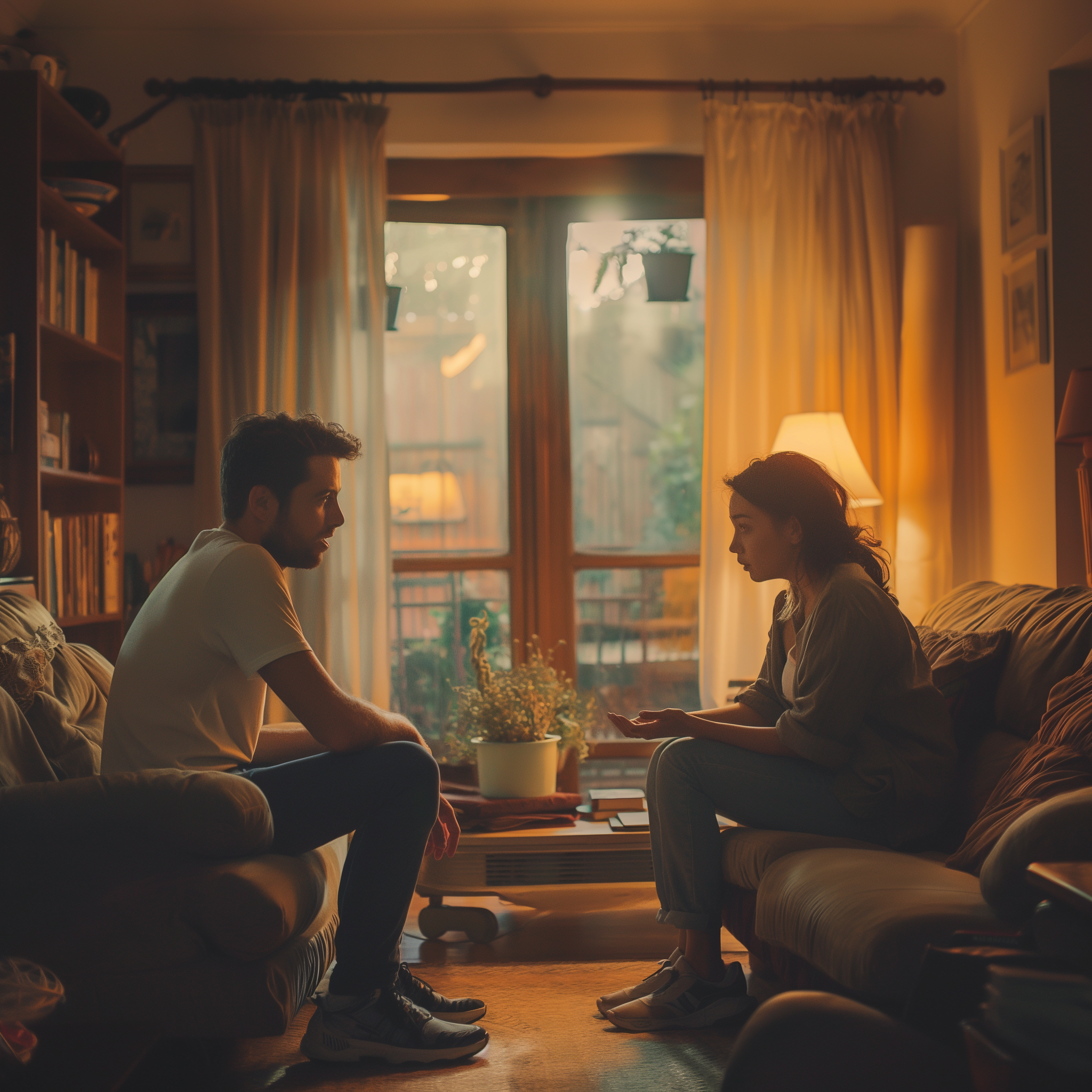 A couple chatting at home | Source: Midjourney