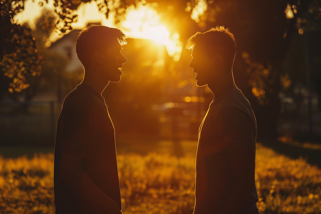 Silhouette of two men outdoors facing each other | Source: Midjourney