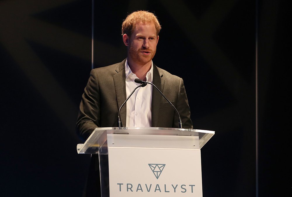 Prince Harry speaking at a sustainable tourism summit at the Edinburgh International Conference Centre in Edinburgh, Scotland, in February 2020. I Image: Getty Images.