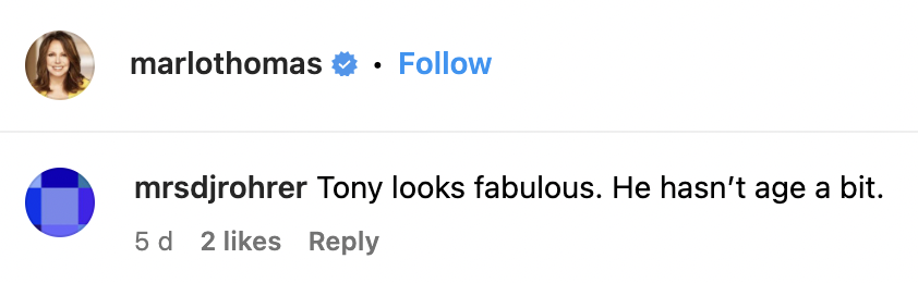 A fan's comment on Marlo Thomas' Instagram photo on April 20, 2023 | Source: Instagram/marlothomas