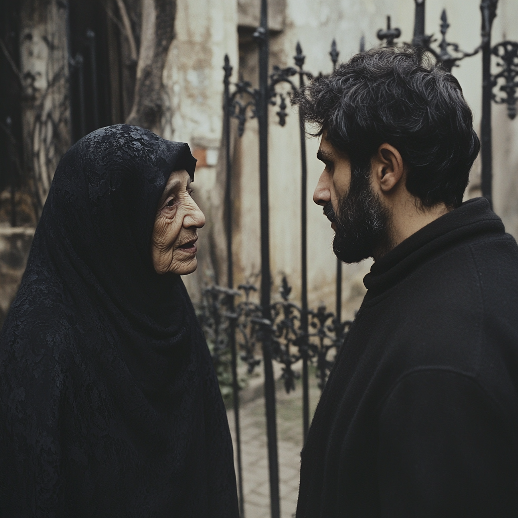 An old woman talking to a man | Source: Midjourney