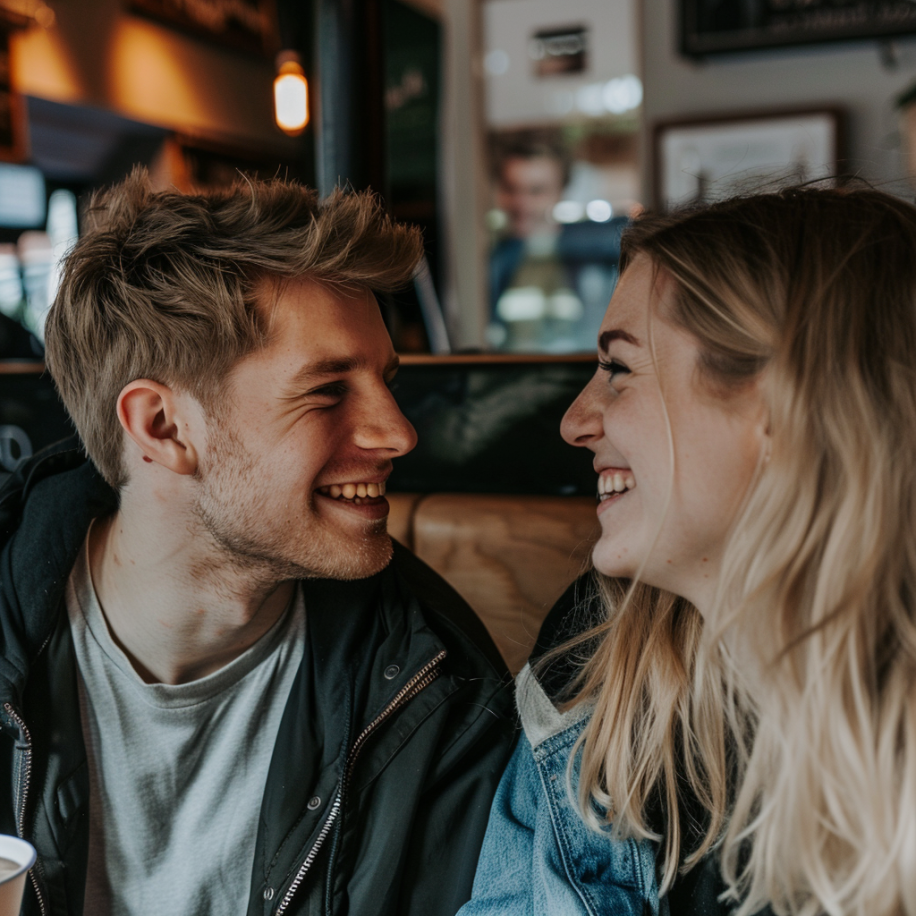 A loving couple on a coffee date in a café | Source: Midjourney