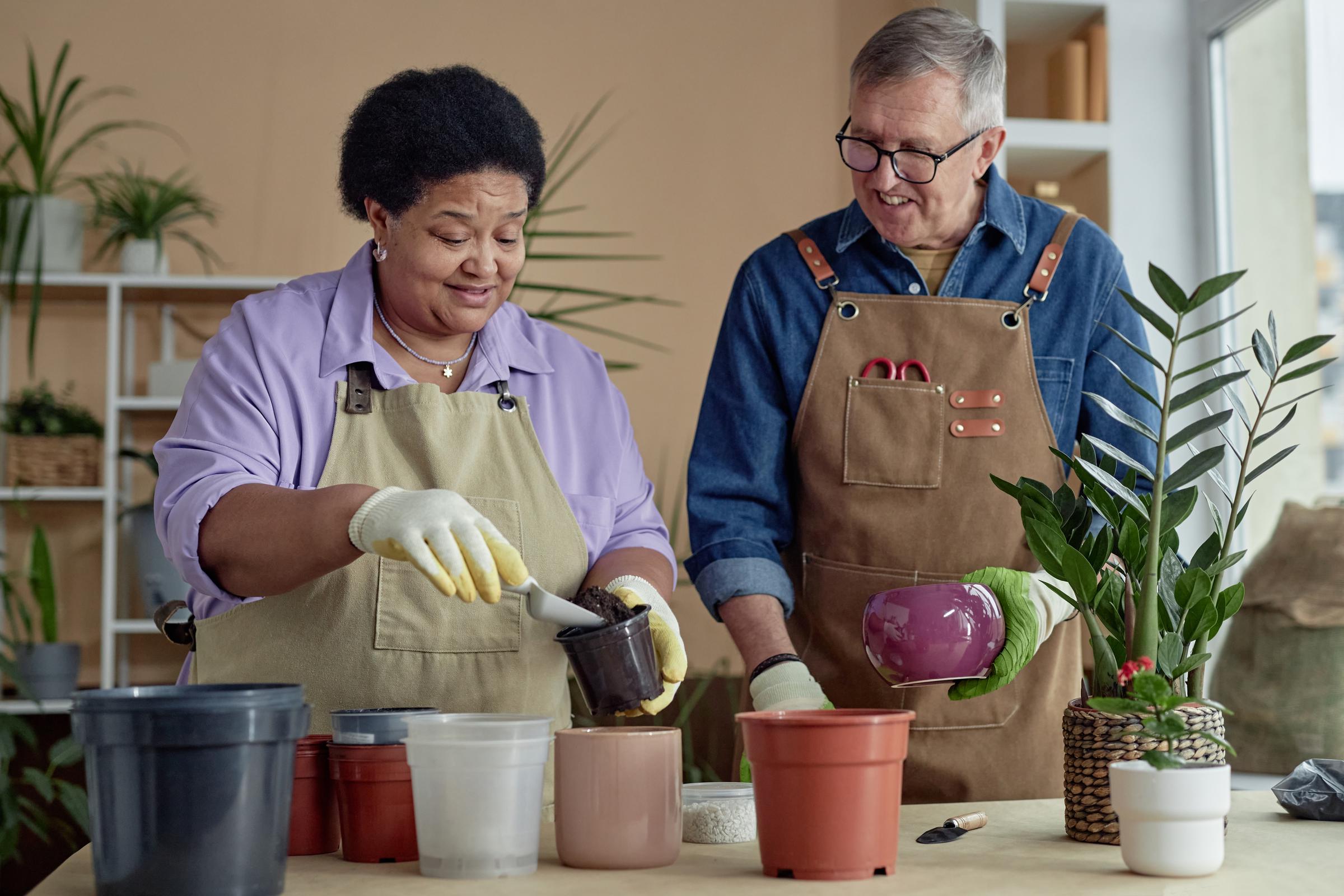 A couple planting in pots | Source: Shutterstock