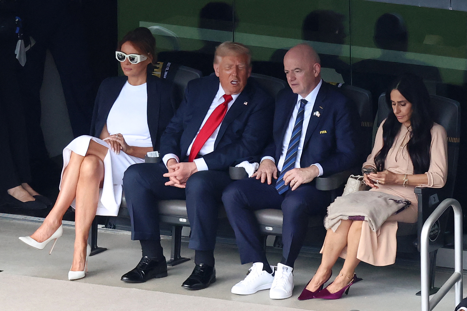 Melania and Donald Trump with Gianni Infantino and his wife Leena Al Ashqar at the FIFA Club World Cup 2025 final at the MetLife Stadium on July 13, 2025, in East Rutherford, New Jersey. | Source: Getty Images