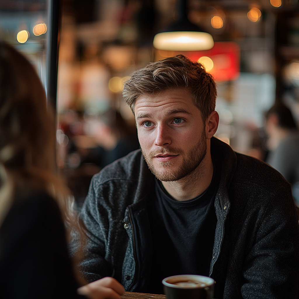 A man talking to a female friend in a café | Source: Midjourney