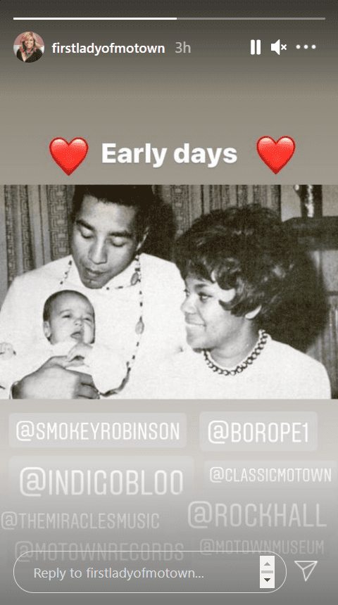 Screenshot of Claudette Robinson's Insta story from January 22, 2021. | Source: Instagram/firstladyofmowtown