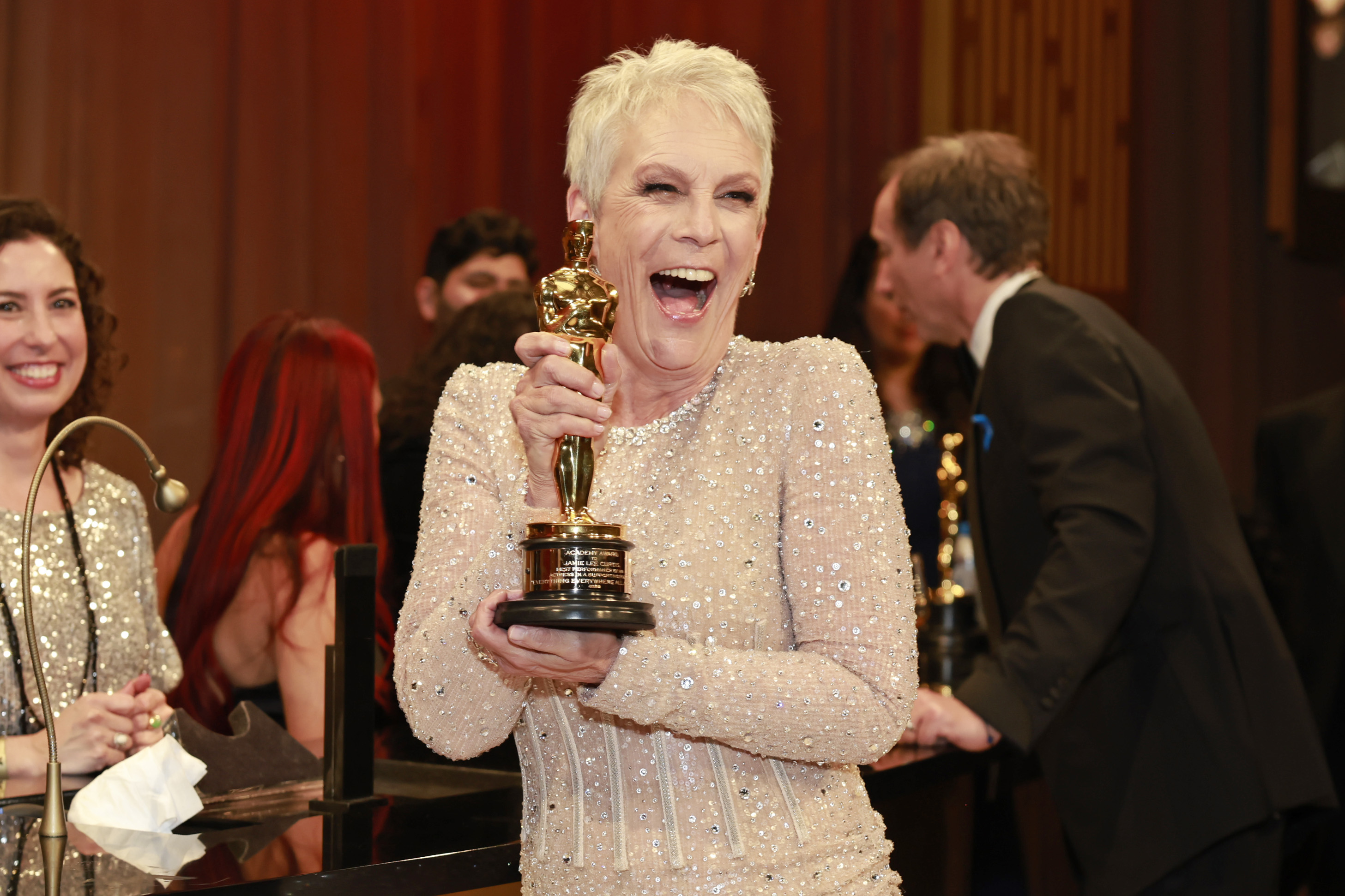 Jamie Lee Curtis, winner of the Best Supporting Actress award for "Everything Everywhere All at Once," during the 95th Annual Academy Awards at the Dolby Theatre on March 12, 2023, in Hollywood, California | Source: Getty Images