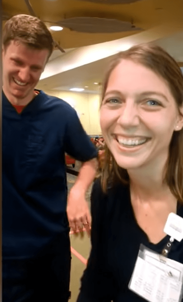 Matt and Katie Curtis smiling after finding out that the baby they are going to adopt, Natalie Gray, has been born.│Source: youtube.com/Genesis Media