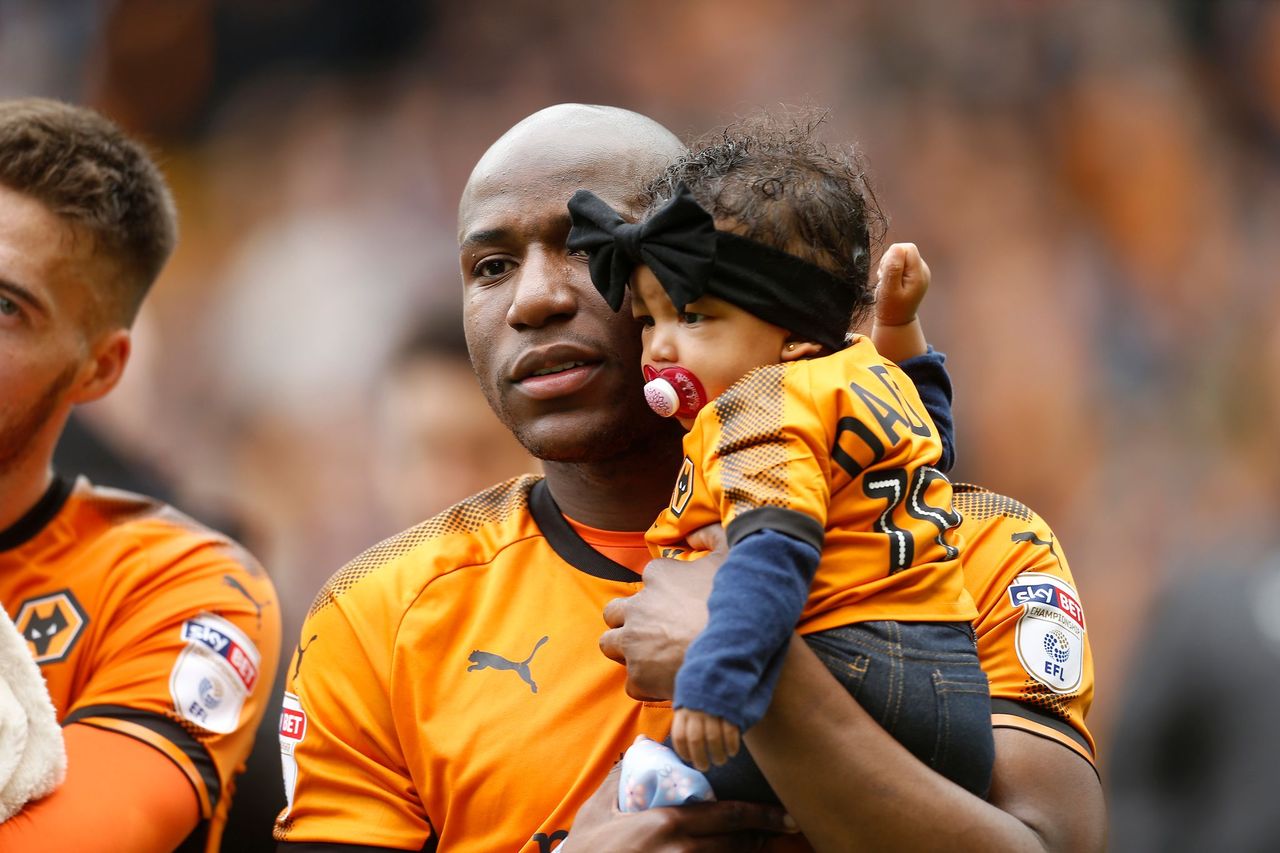 Soccer star Benik Afobe with his daughter Amora at the Wolverhampton Wanderers v Birmingham City - Sky Bet Championship/ Source: Getty Images