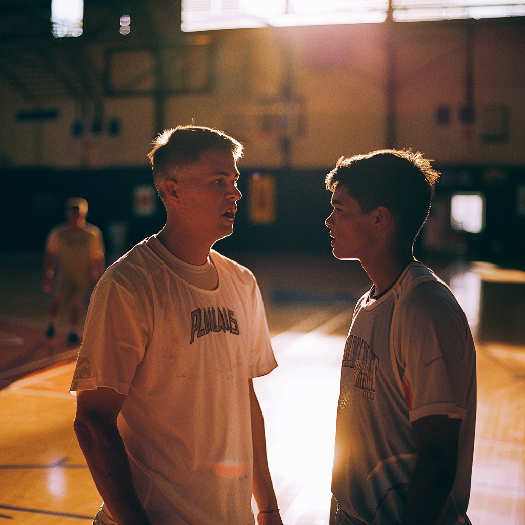 Coach Daniels scolding Ethan at basketball practice | Source: Midjourney