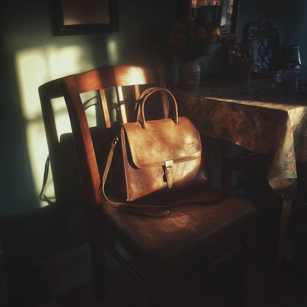 A brown handbag on a kitchen chair | Source: Midjourney